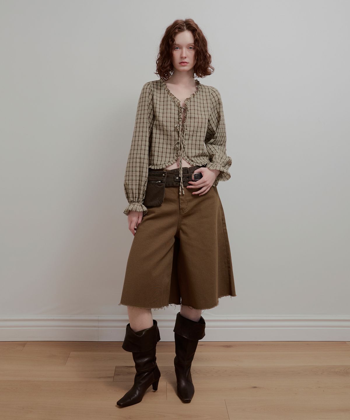 아옵트(AOPT) RUFFLE RIBBON BLOUSE - CHECK