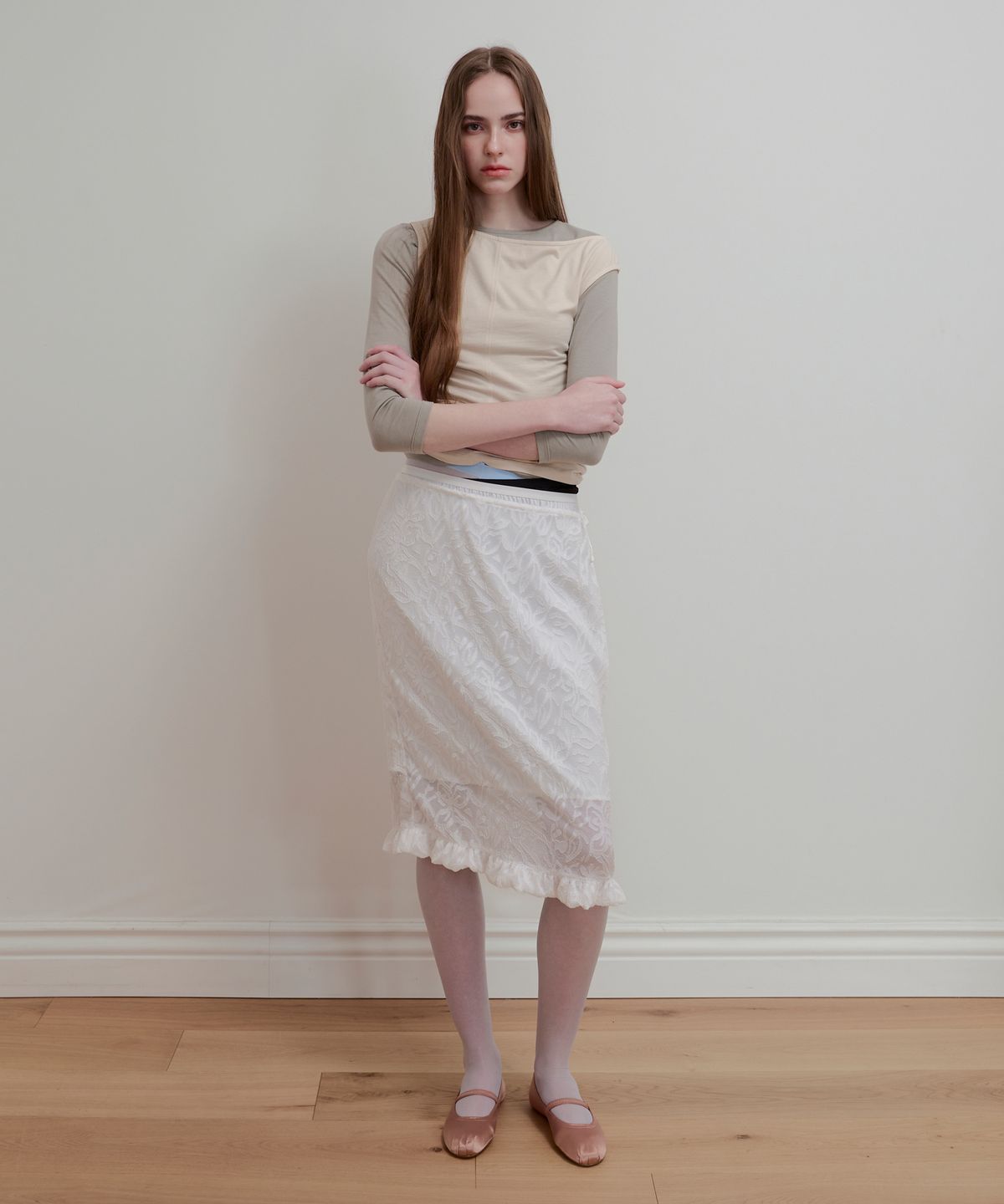 아옵트(AOPT) FRILL LACE LAYERED SKIRT - WHITE