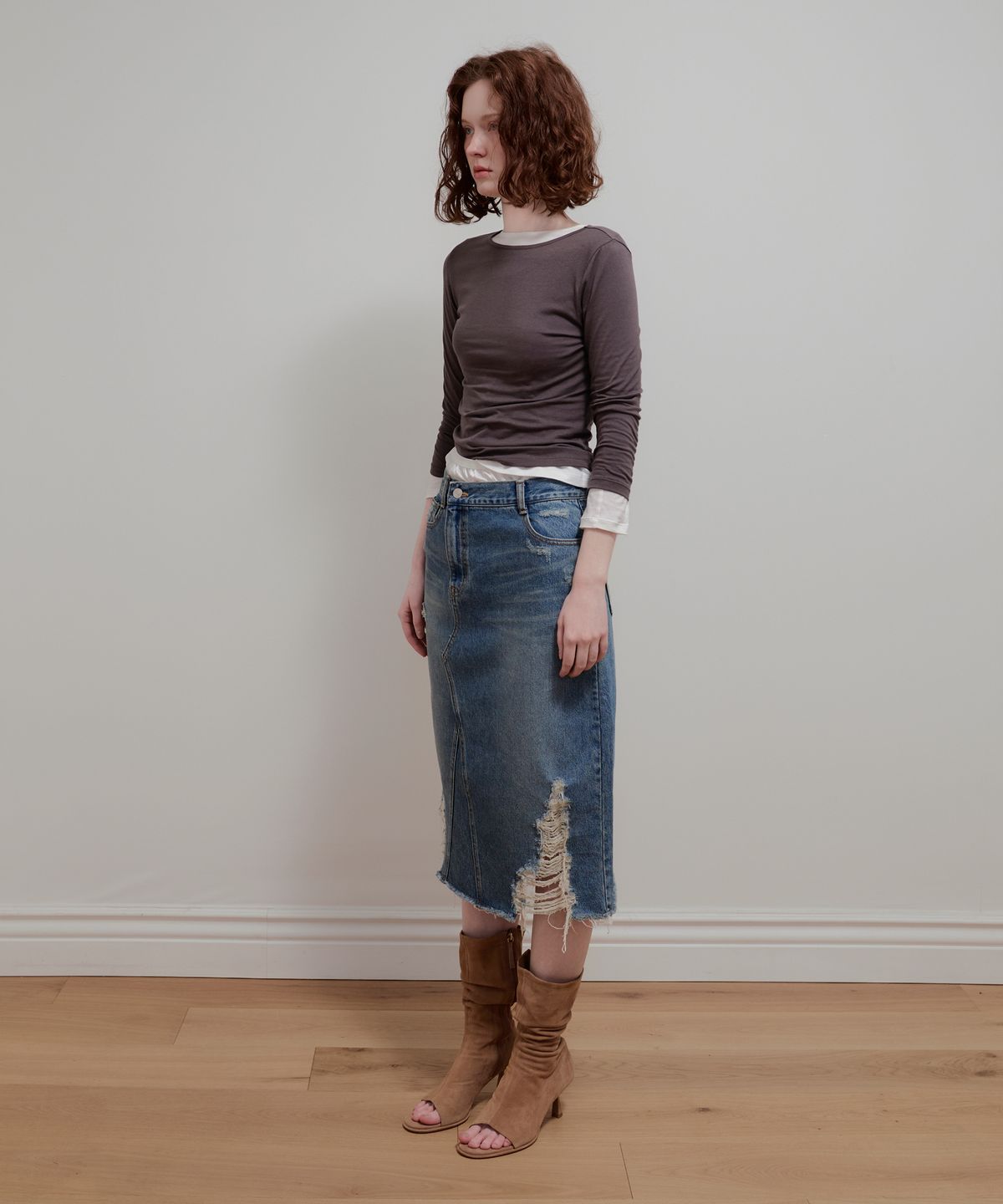아옵트(AOPT) VINTAGE WASHED DENIM SKIRT - BLUE