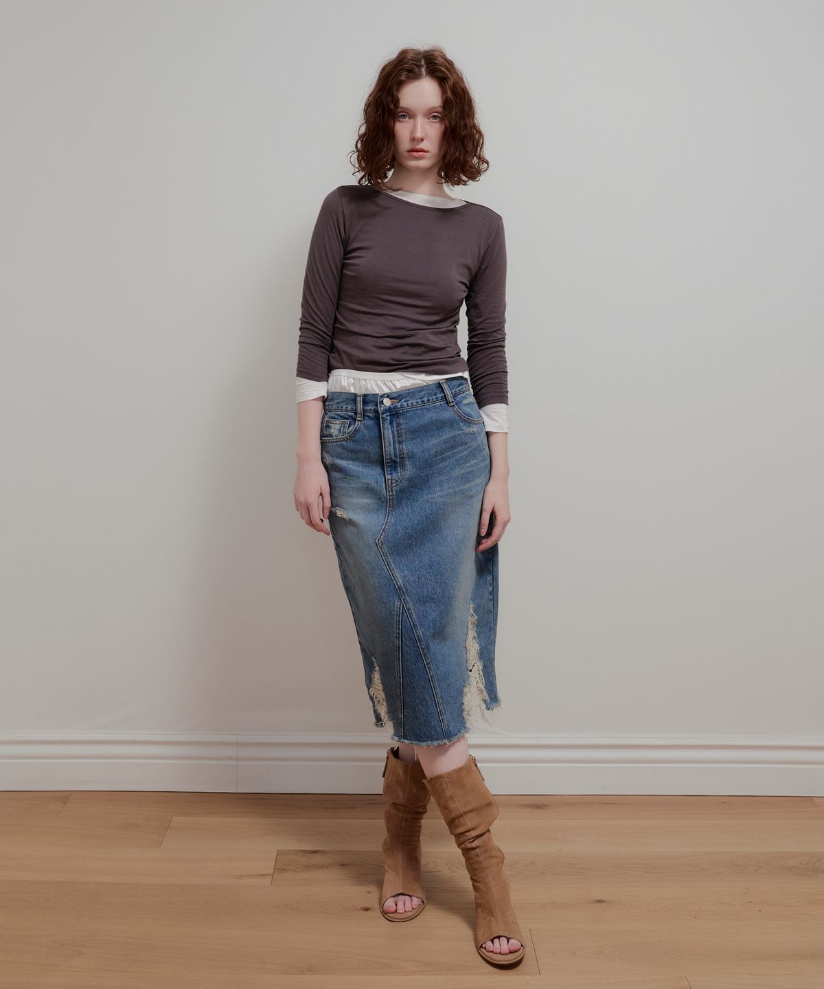 아옵트(AOPT) VINTAGE WASHED DENIM SKIRT - BLUE