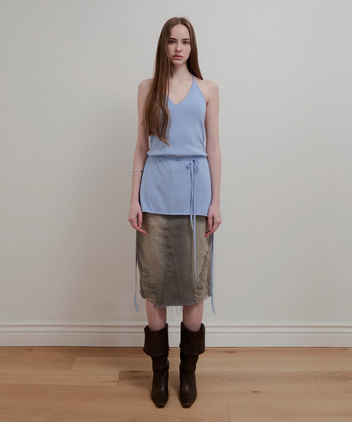 아옵트(AOPT) VINTAGE WASHED DENIM SKIRT - GRAY