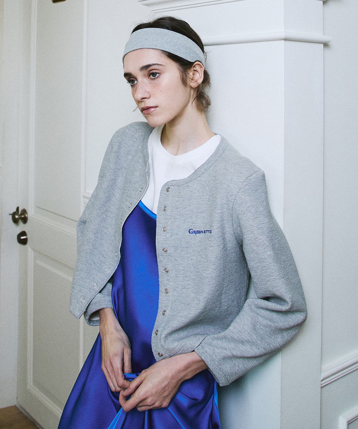 그린버터(GREENBUTTER) Snap Cotton Cardigan (Melange)