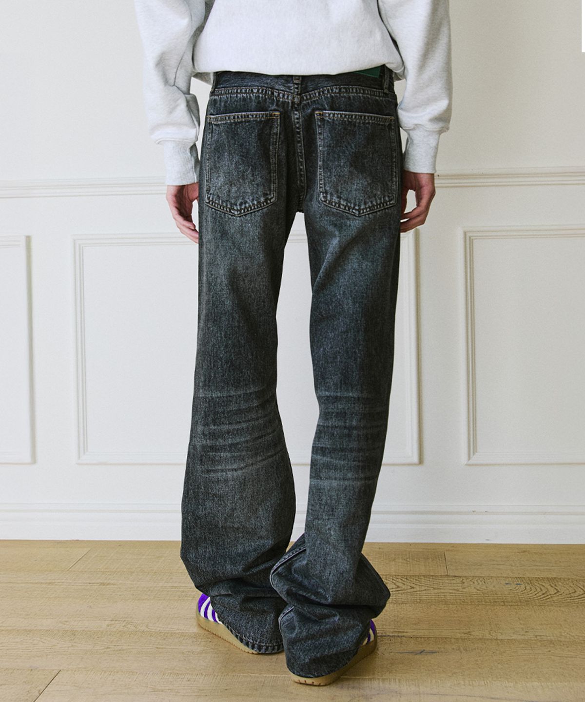 그린버터(GREENBUTTER) Wide Denim Pants (Washed Black)