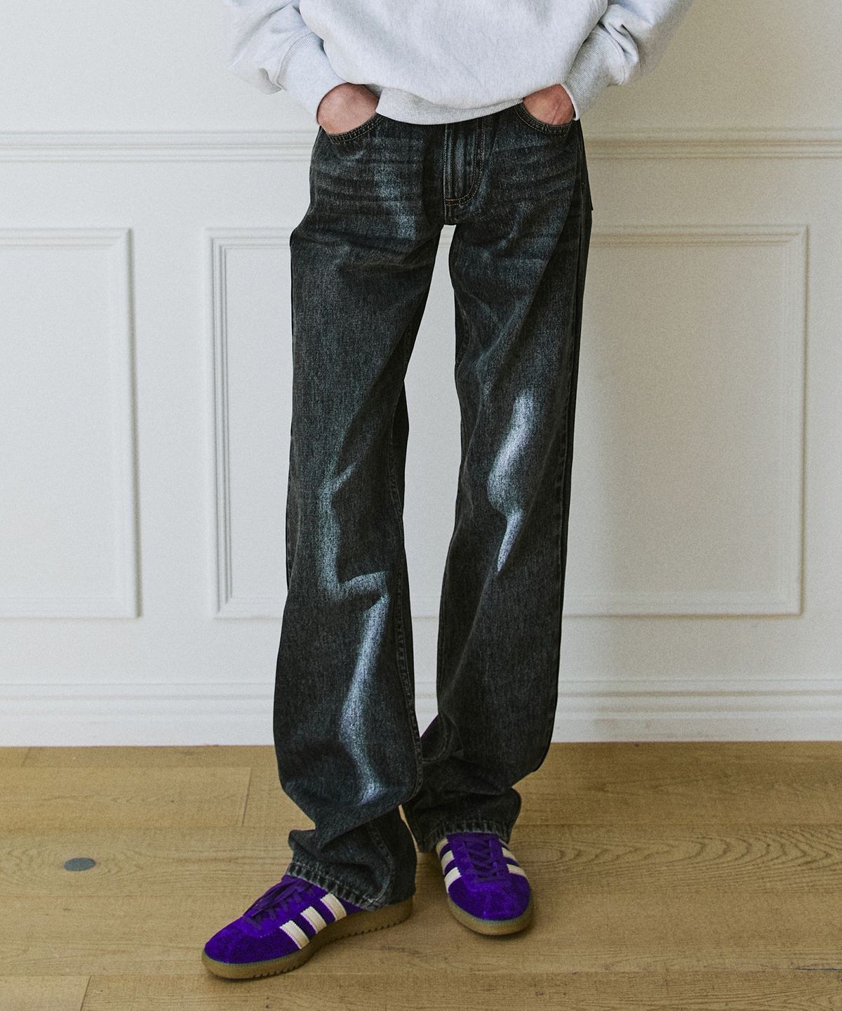 그린버터(GREENBUTTER) Wide Denim Pants (Washed Black)