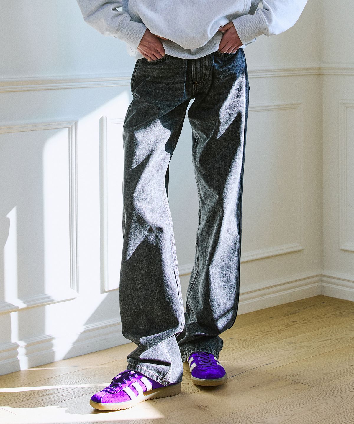 그린버터(GREENBUTTER) Wide Denim Pants (Washed Black)