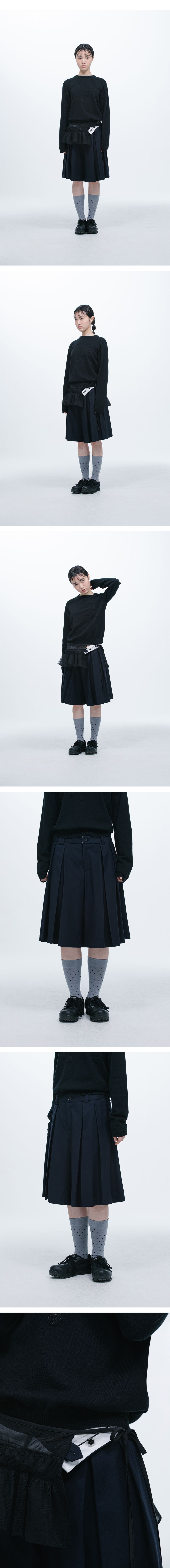 MUSINSA公式 | OHESHIO PLEATS SKIRT MIDI PANTS, NAVY