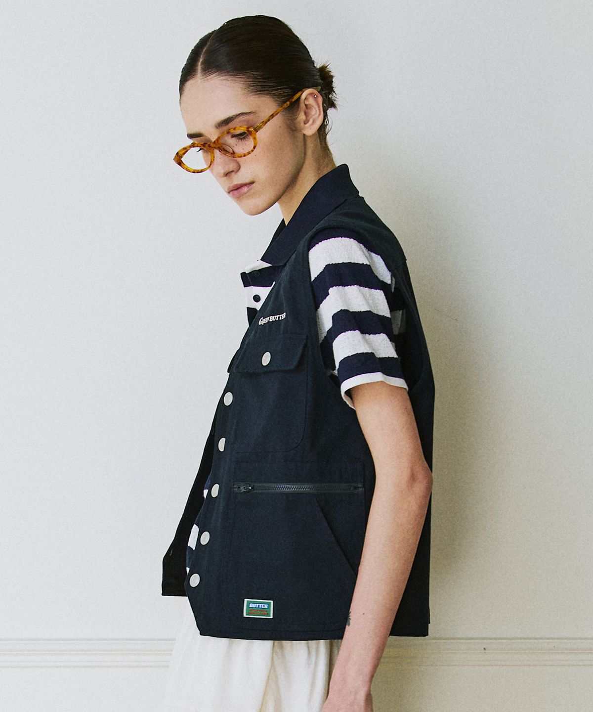 그린버터(GREENBUTTER) Cotton Pocket Vest (Navy)