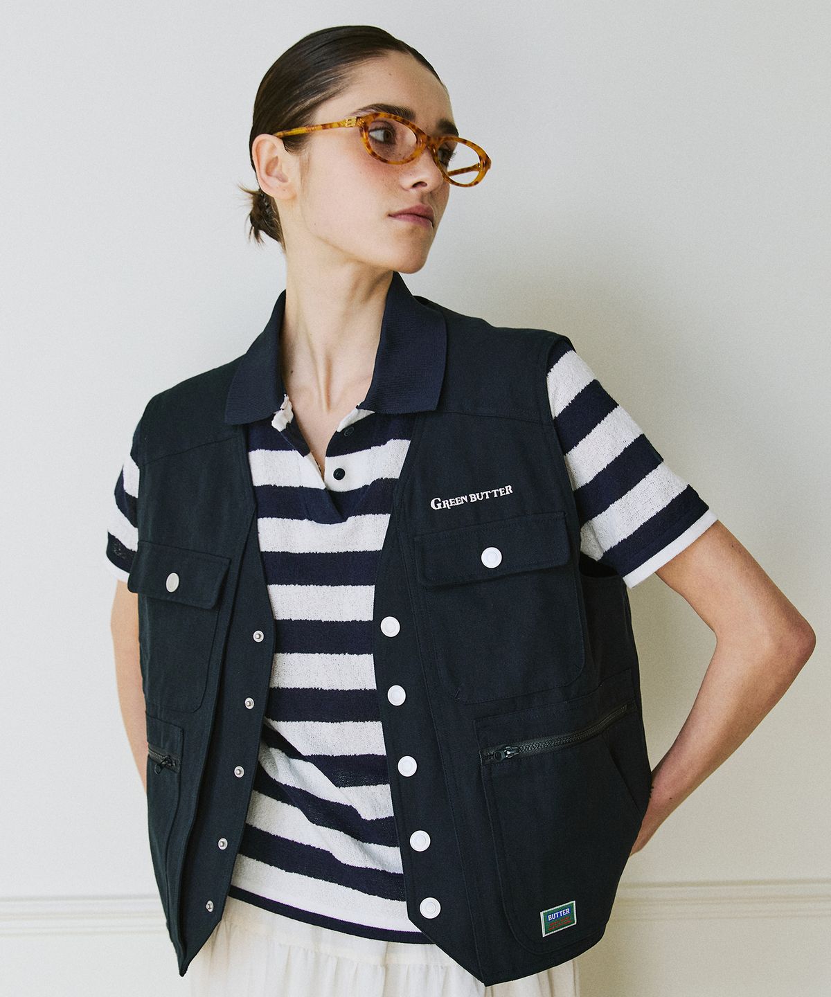 그린버터(GREENBUTTER) Cotton Pocket Vest (Navy)