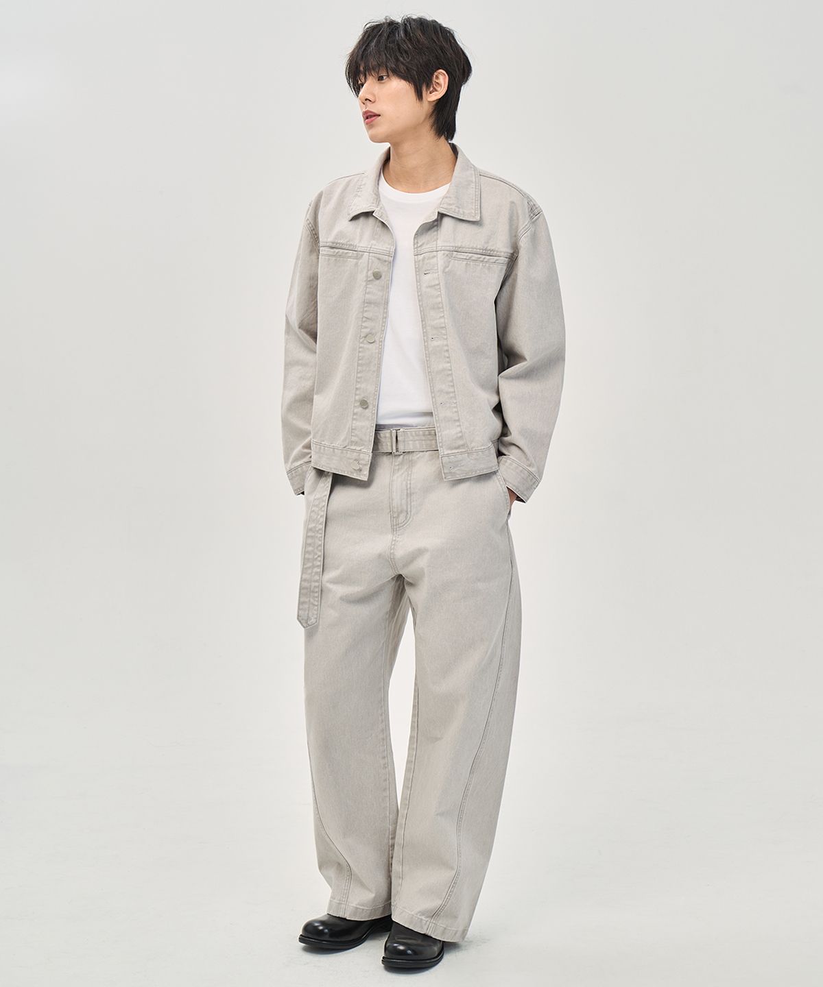 프레리(PRAIRIE) 워시드 커빙 벨트 팬츠 (LIGHT GRAY)