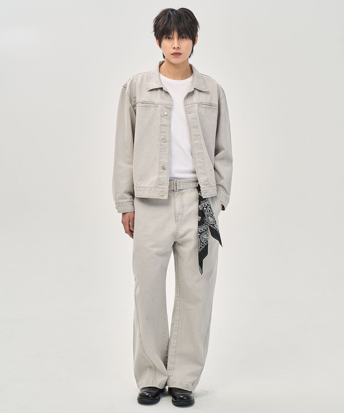 프레리(PRAIRIE) 워시드 커빙 벨트 팬츠 (LIGHT GRAY)