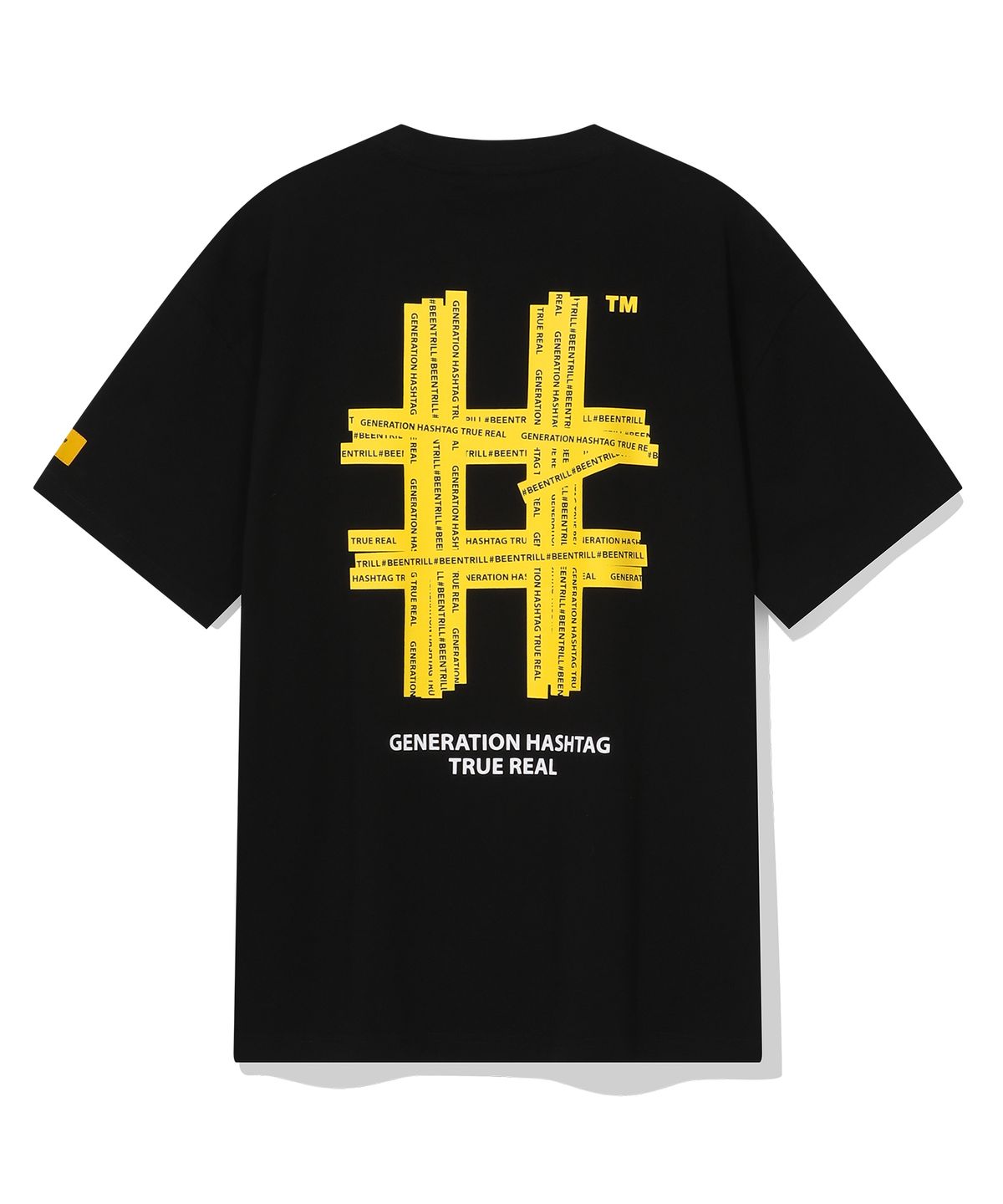 빈트릴(BEENTRILL) 테이핑 해시태그 오버핏 반팔티(블랙)