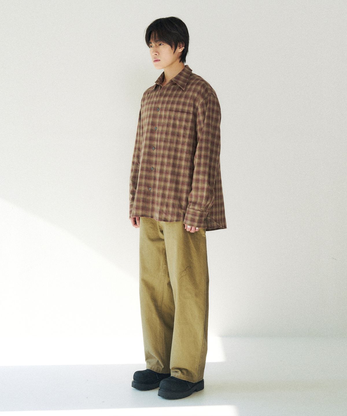 슬로우애시드(SLOWACID) 러스틱 빈티지 체크 셔츠 [레드브라운]