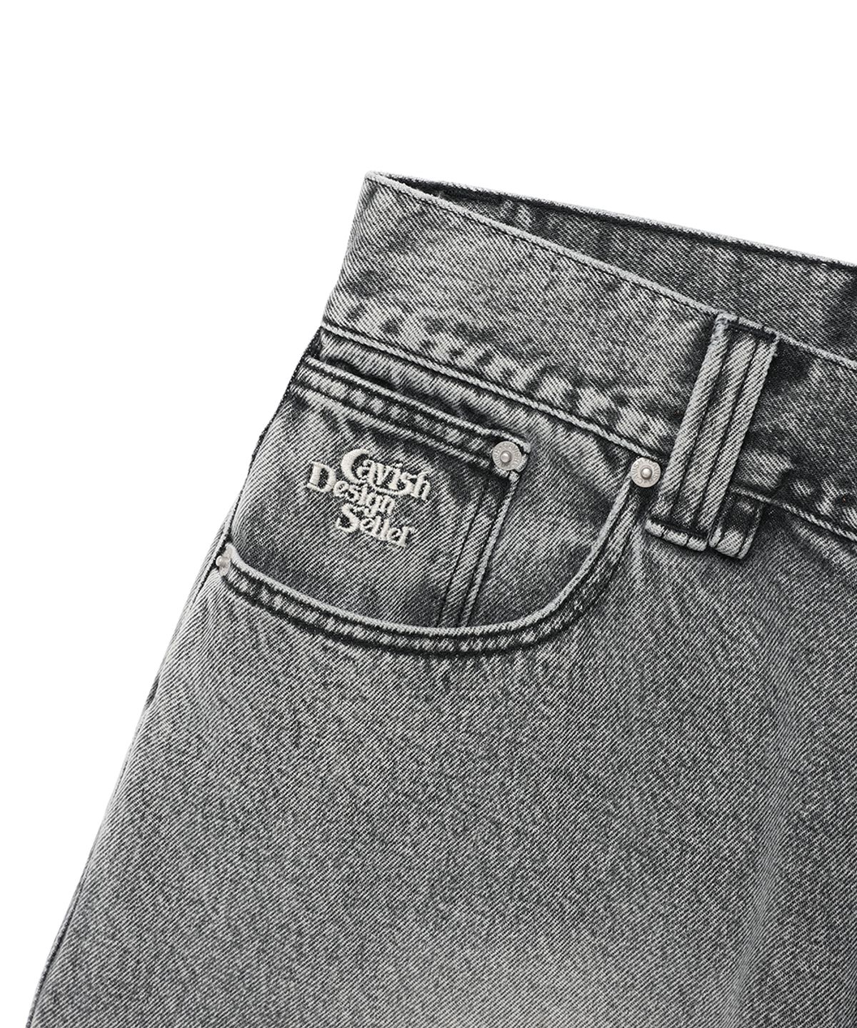 카비시(CAVISH) OVERDYED DENIM SHORTS GREY(CV2FMUD161A)