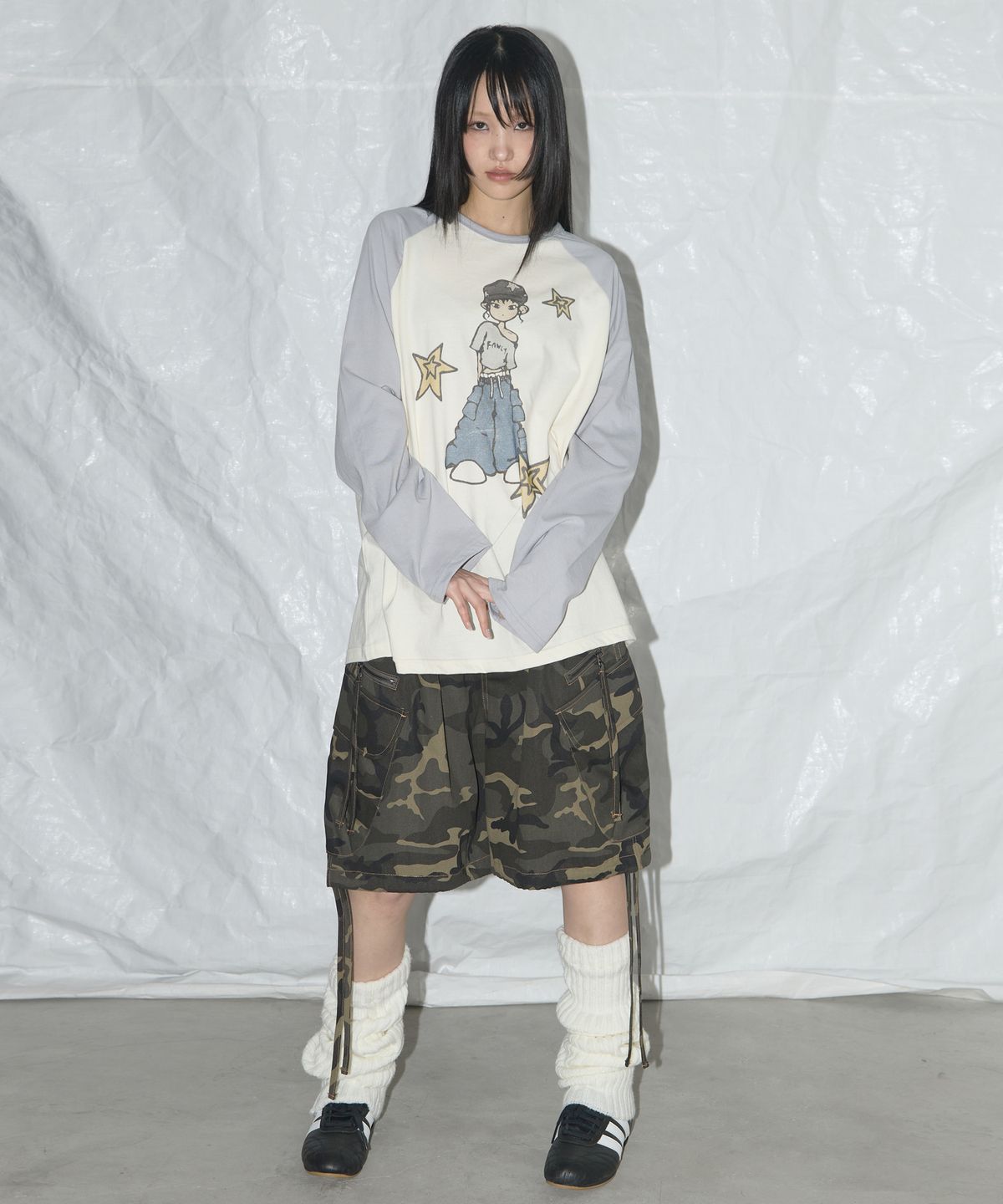 팬시클럽(FANCY CLUB) 카고 레터링 버뮤다 팬츠 (KHAKI CAMO) F25QD889
