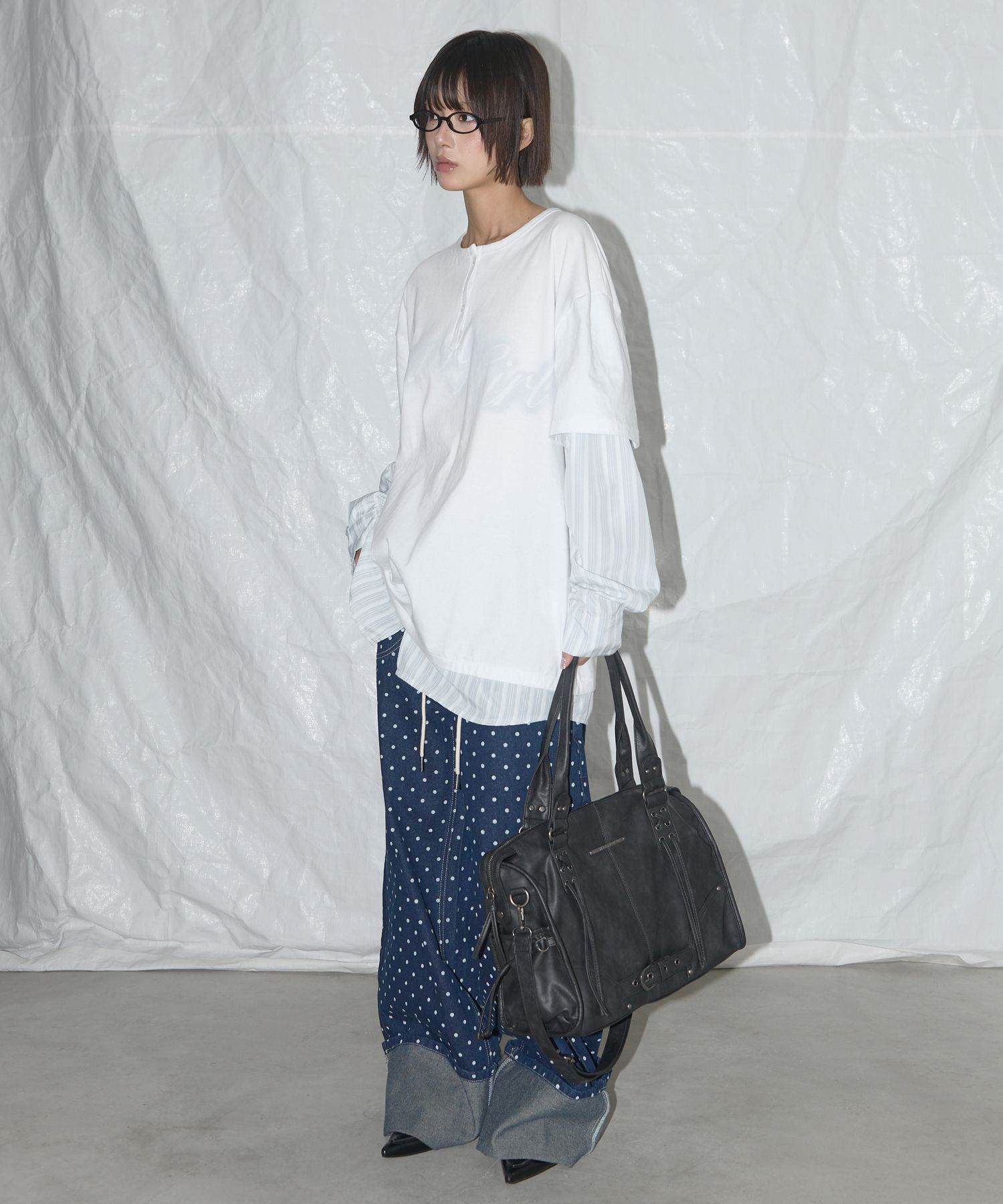 MUSINSA | FANCY CLUB Belted Washed Leather Bag (BLACK) F25QE990