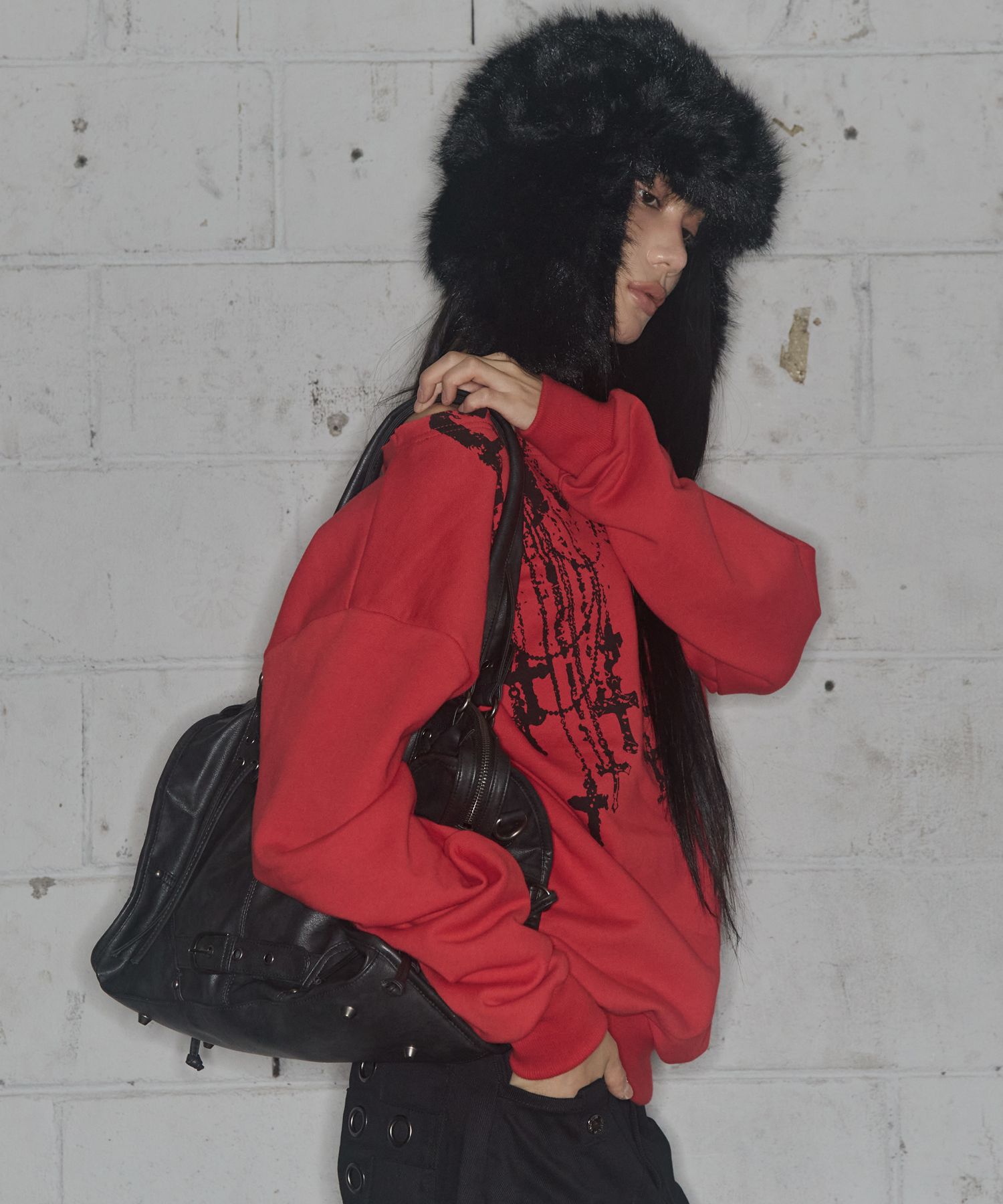 MUSINSA | FANCY CLUB Belted Washed Leather Bag (BLACK) F25QE990