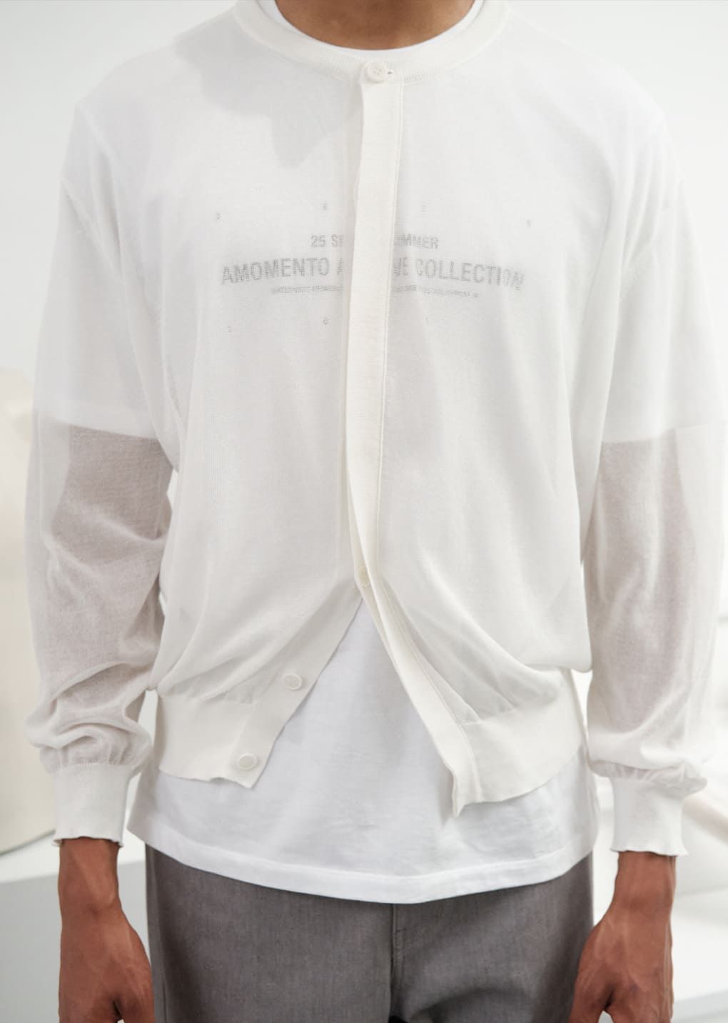 MUSINSA公式 | AMOMENTO SHEER ROUND CARDIGAN (4COLORS) アモーメント SHEER ROUND CARDIGAN ダークブラウン L