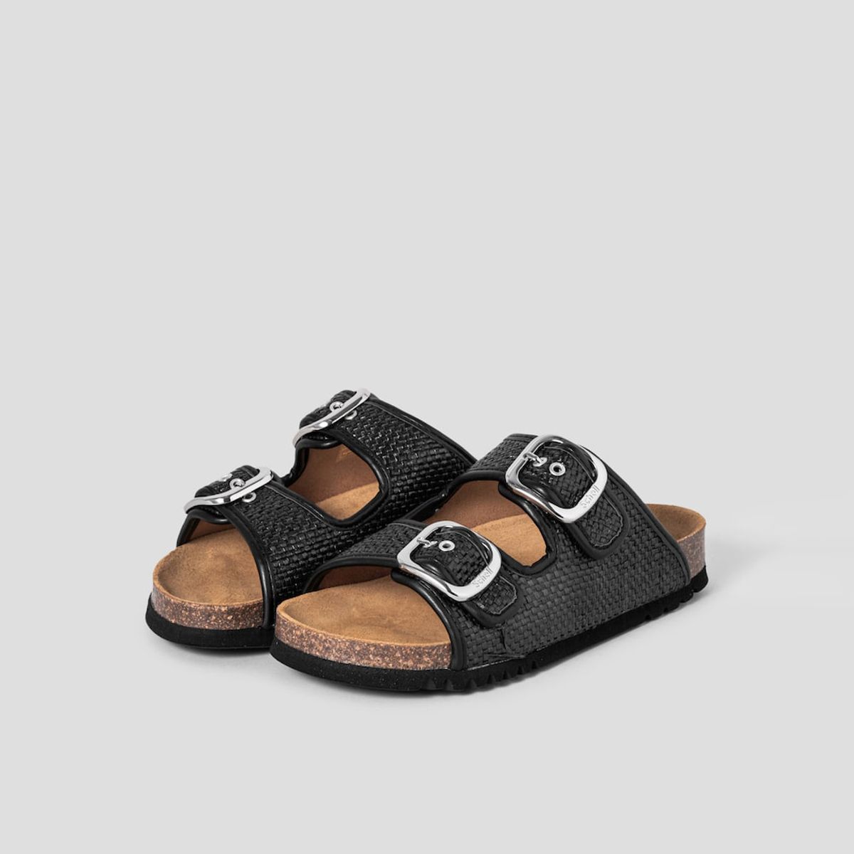 숄(SCHOLL) (WOMEN) 코르크 투스트랩 라피아 샌들  블랙 (HH54K2C135)