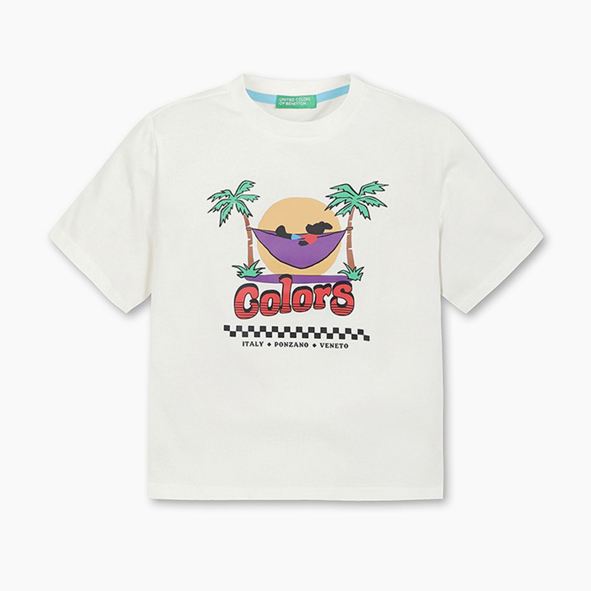 베네통키즈(BENETTONKIDS) 팜비치 그래픽 티셔츠_QATS13531WH