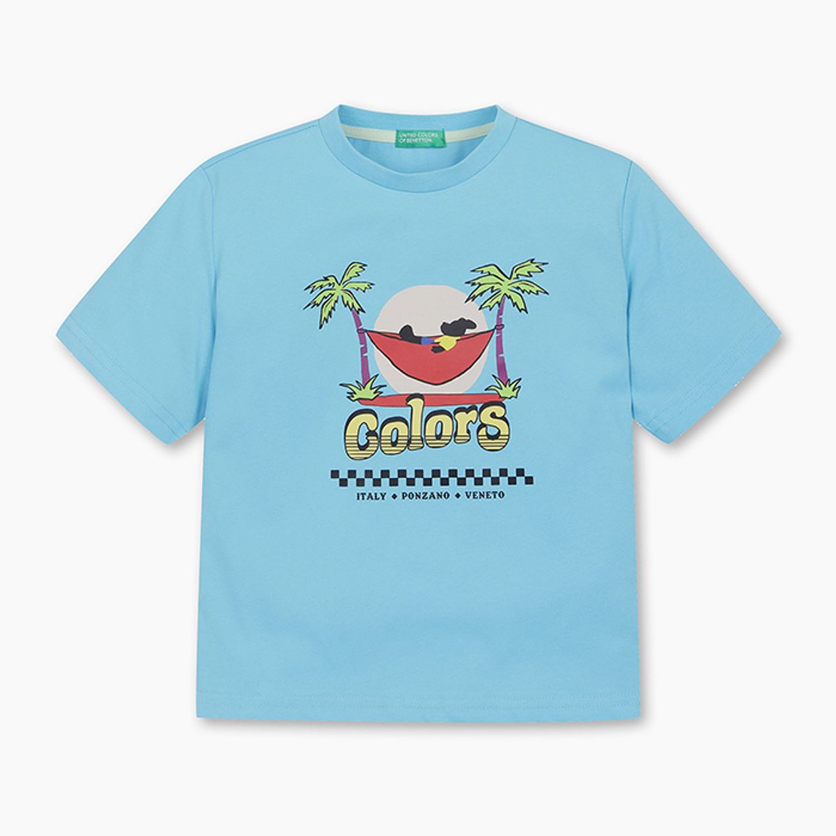 베네통키즈(BENETTONKIDS) 팜비치 그래픽 티셔츠_QATS13531BL