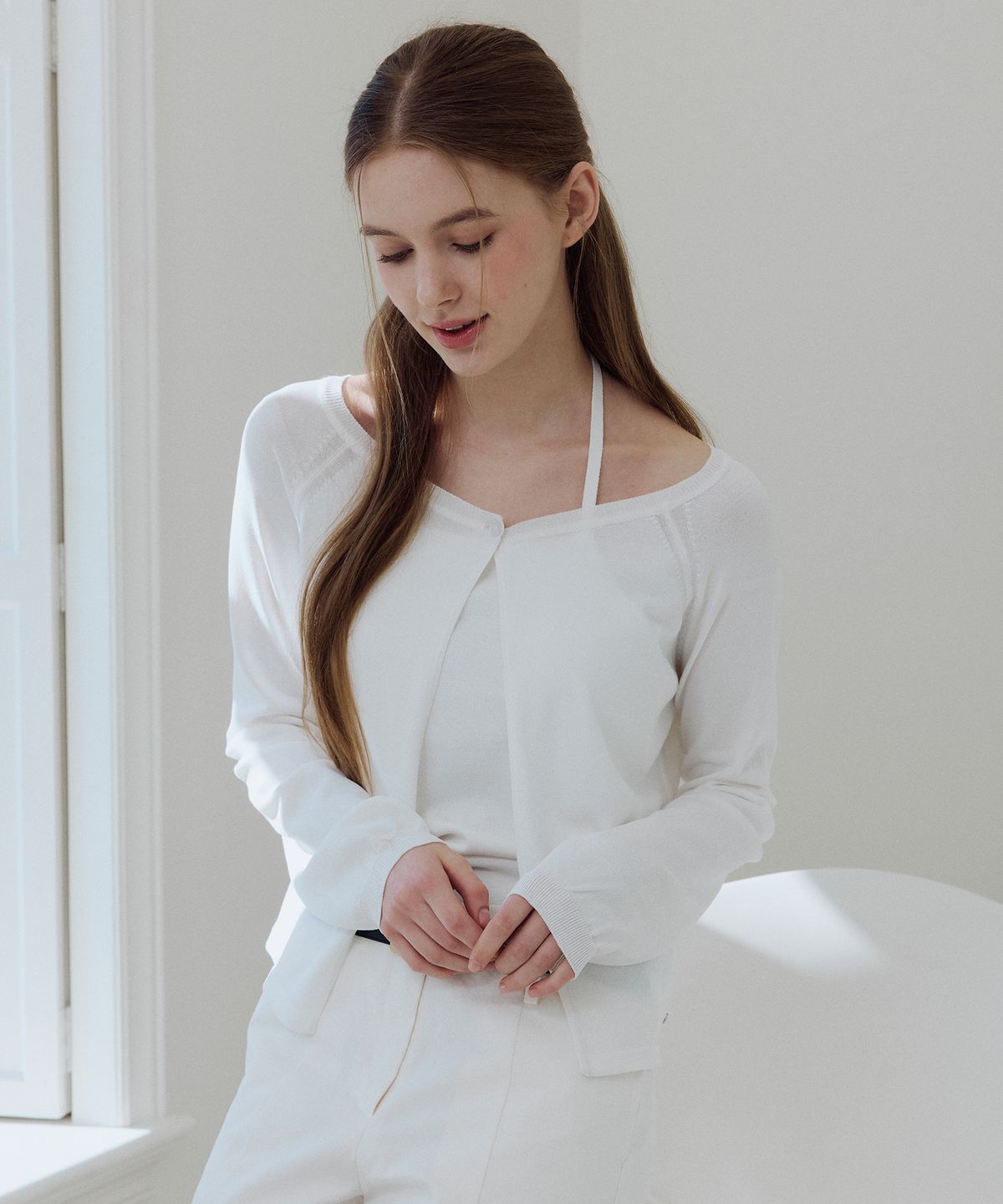 아이토브 서울(ITOV SEOUL) (SET) 원버튼 가디건 셋업 ivory
