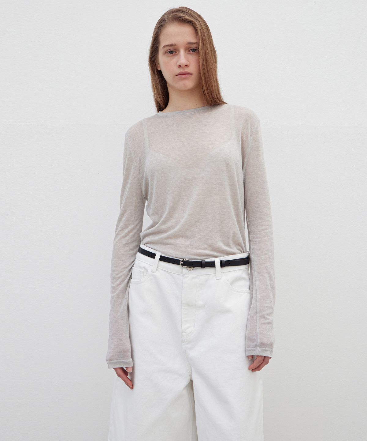 르바(LEVAR) Layered Long Sleeve T-shirt - Light Grey
