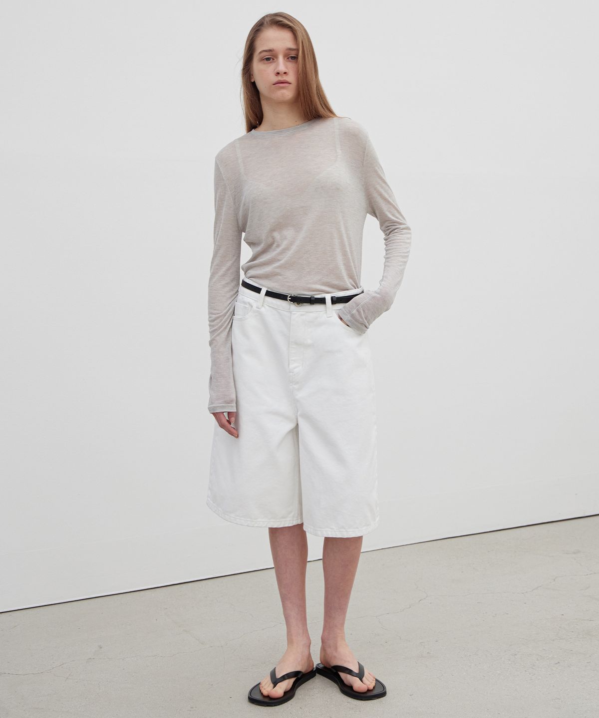 르바(LEVAR) Layered Long Sleeve T-shirt - Light Grey