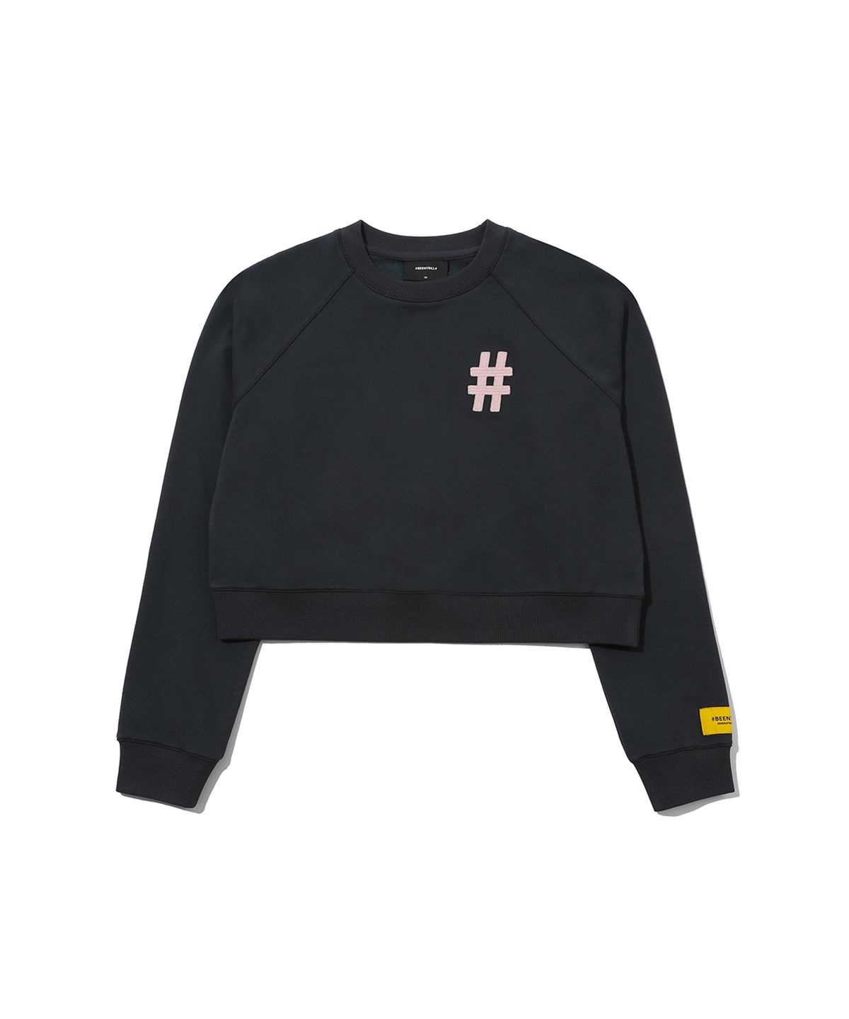 빈트릴 뉴욕(BEENTRILL NEWYORK) 우먼즈 클래식 해시태그 로고 크롭핏 맨투맨(다크 차콜)