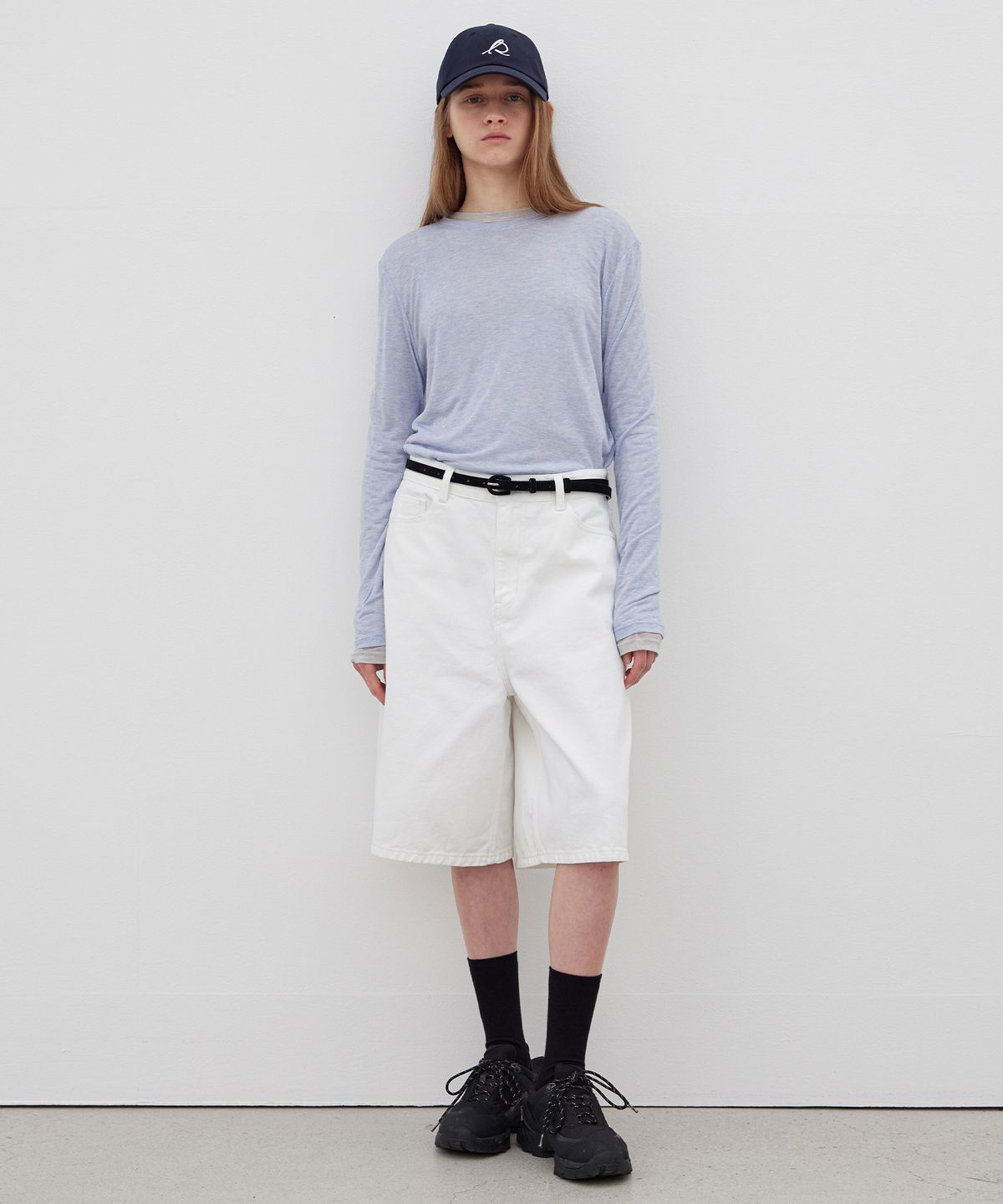 르바(LEVAR) Layered Long Sleeve T-shirt - Melange Blue