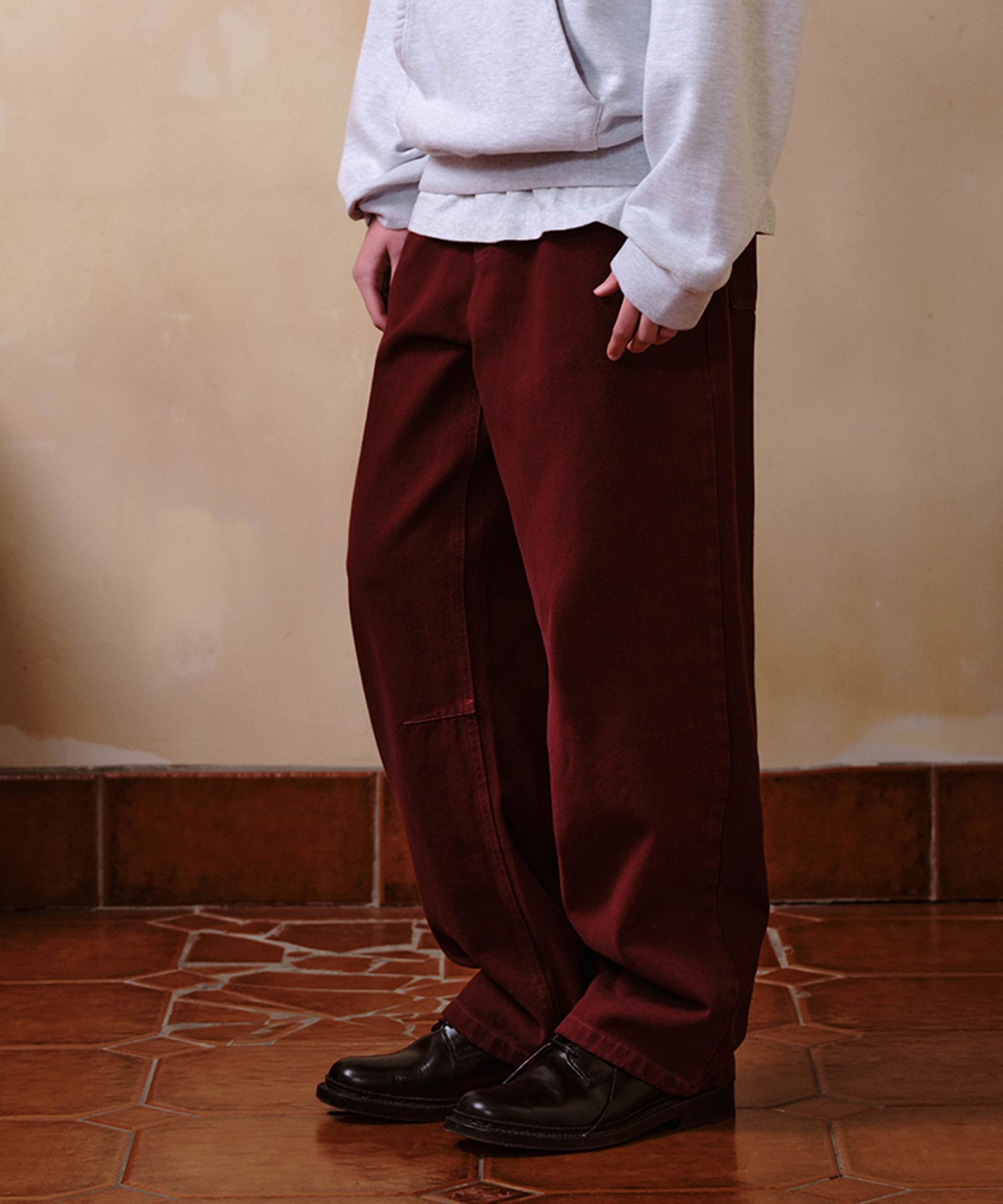 MUSINSA公式 | HELLO SUNRISE Washed Two Button Denim Pants_Burgundy