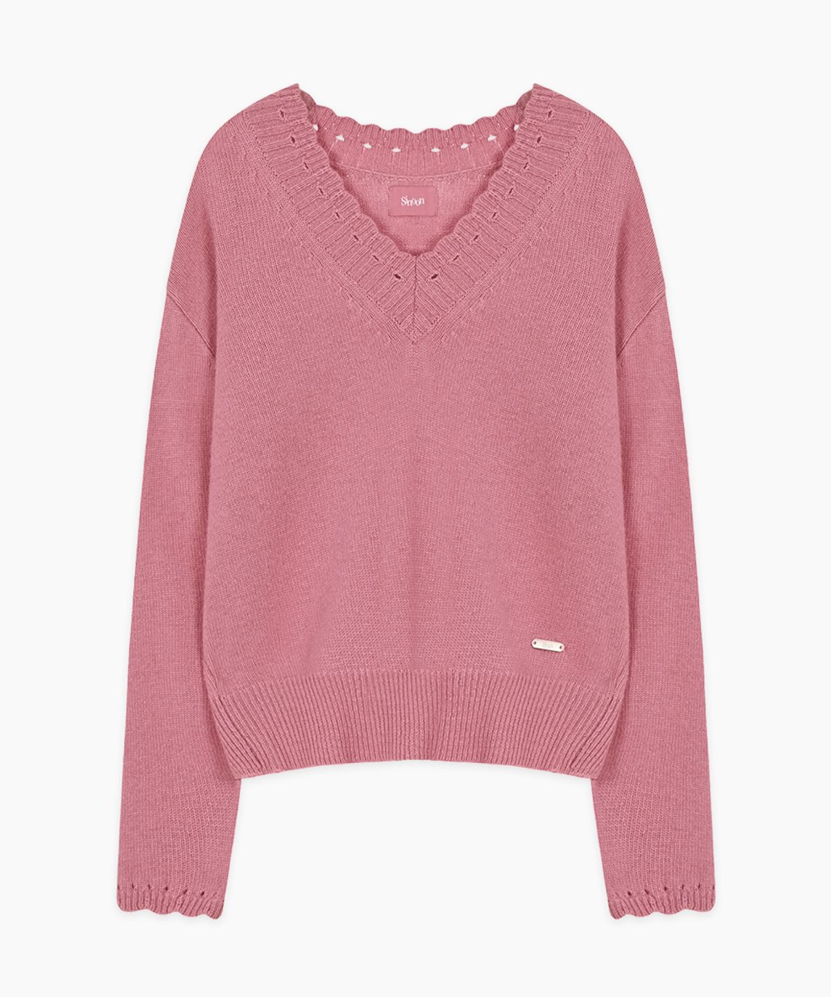 시눈(SINOON) Scallop V-Neck Pullover Knit (Rose)
