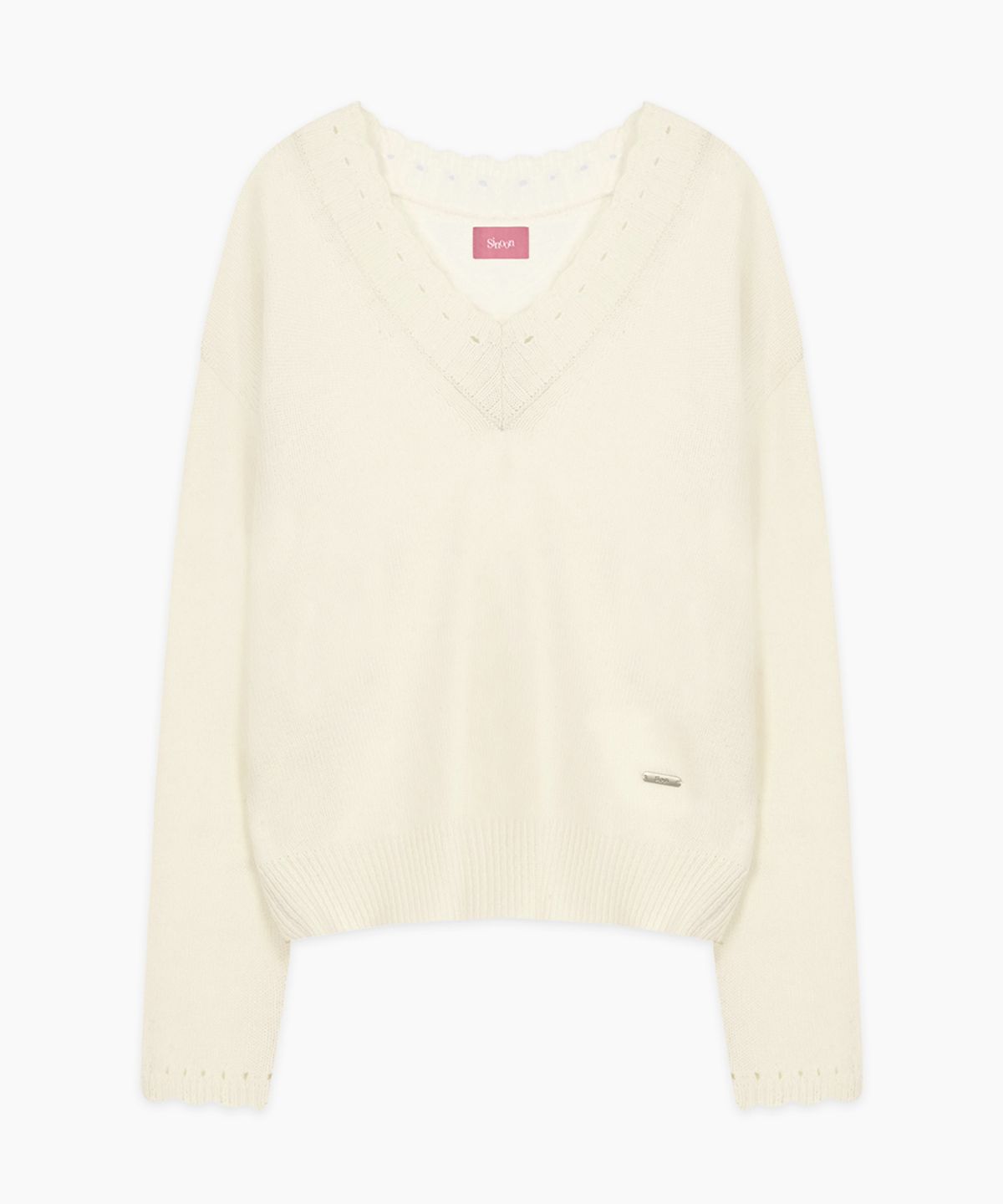 시눈(SINOON) Scallop V-Neck Pullover Knit (Cream)