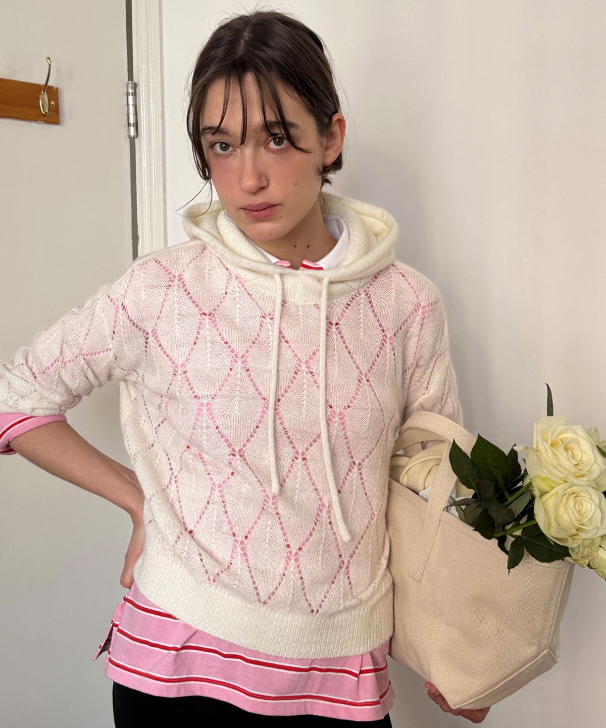 시눈(SINOON) Diamond Hooded Knit (Ivory)