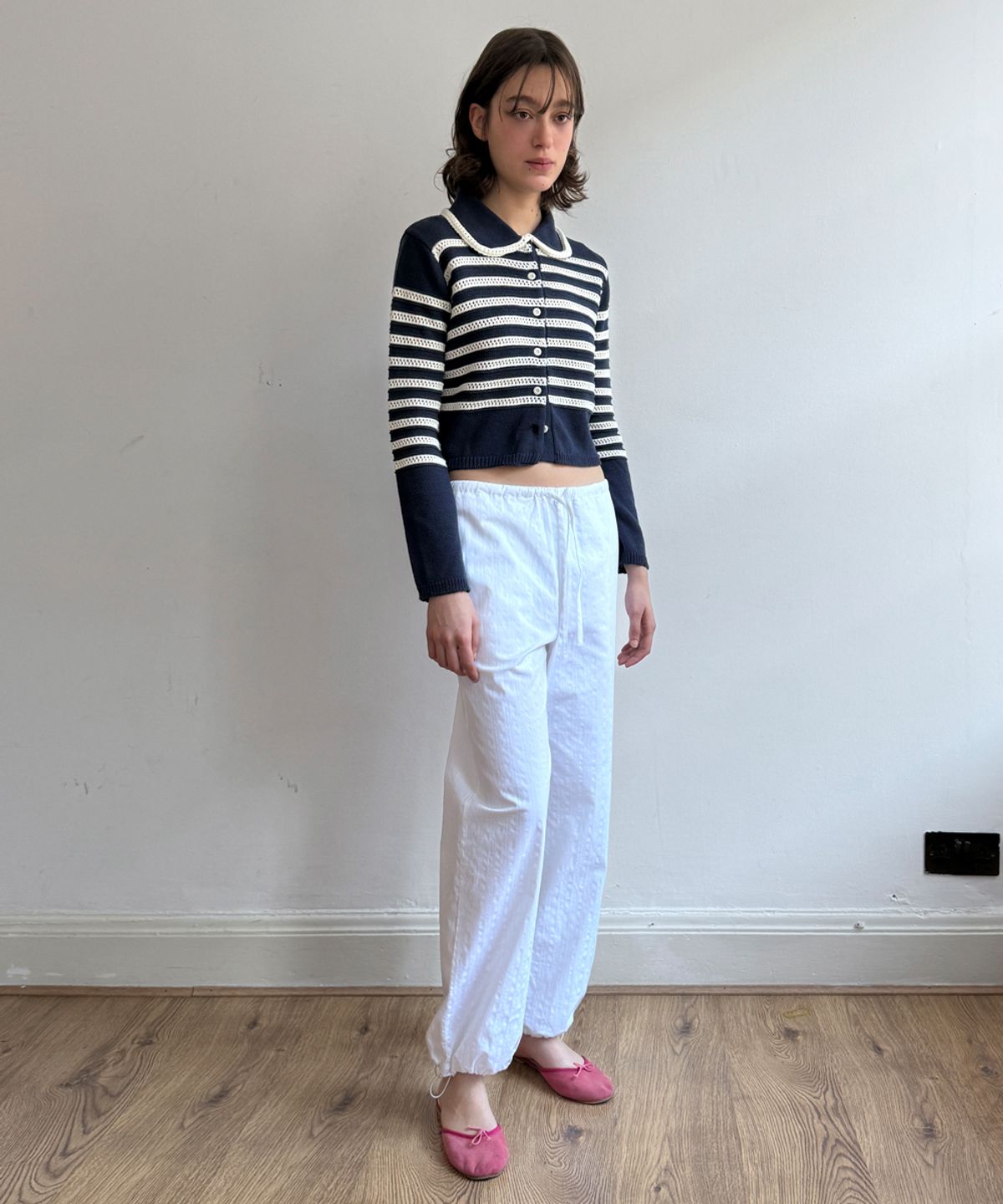 시눈(SINOON) Stripe Collar Cardigan (Navy)