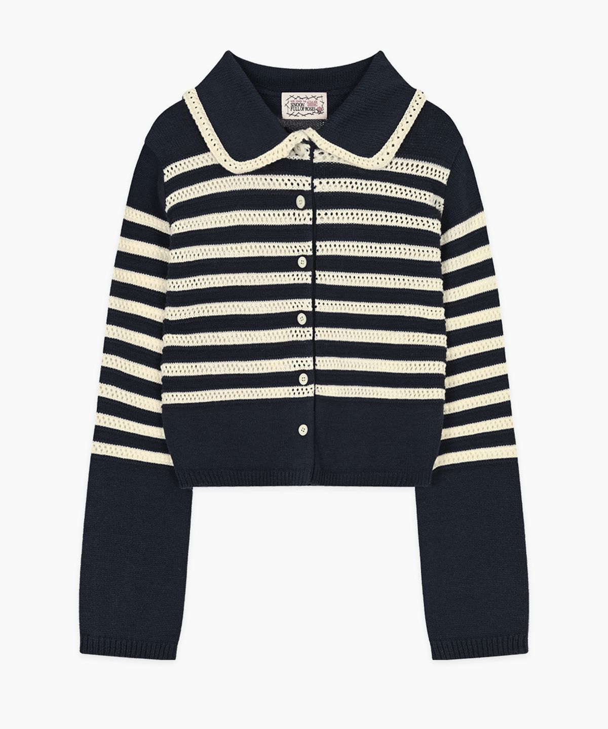 시눈(SINOON) Stripe Collar Cardigan (Navy)