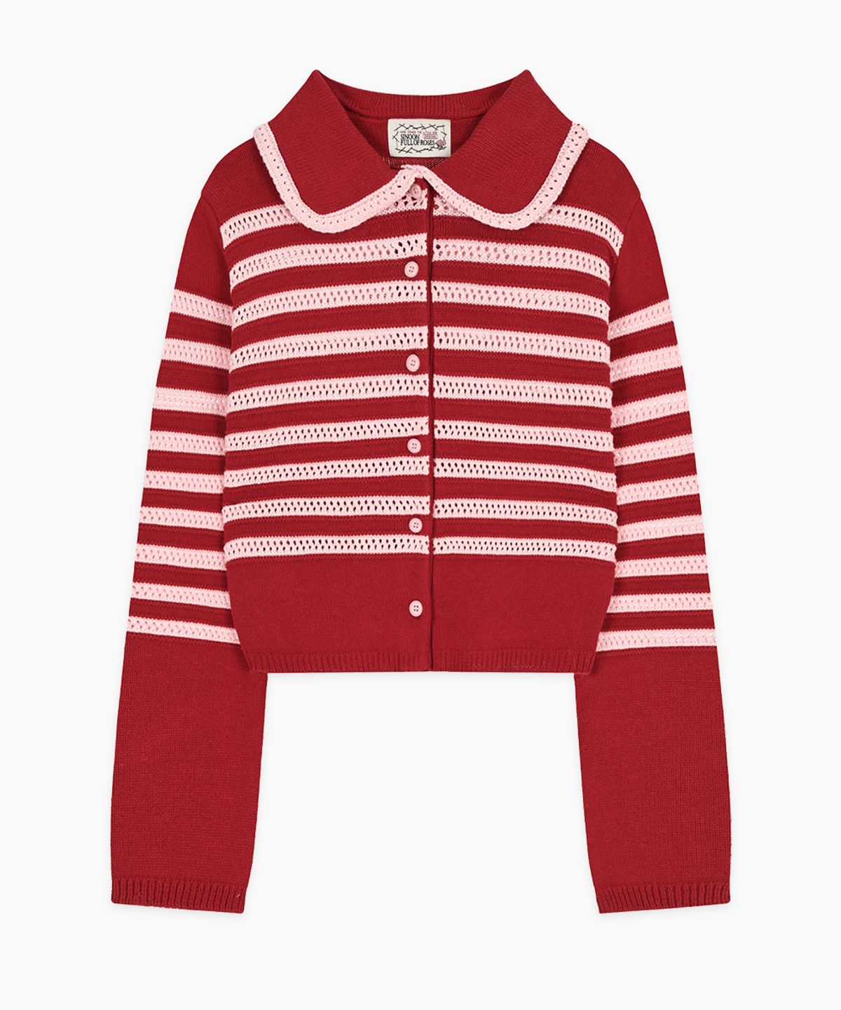 시눈(SINOON) Stripe Collar Cardigan (Red)