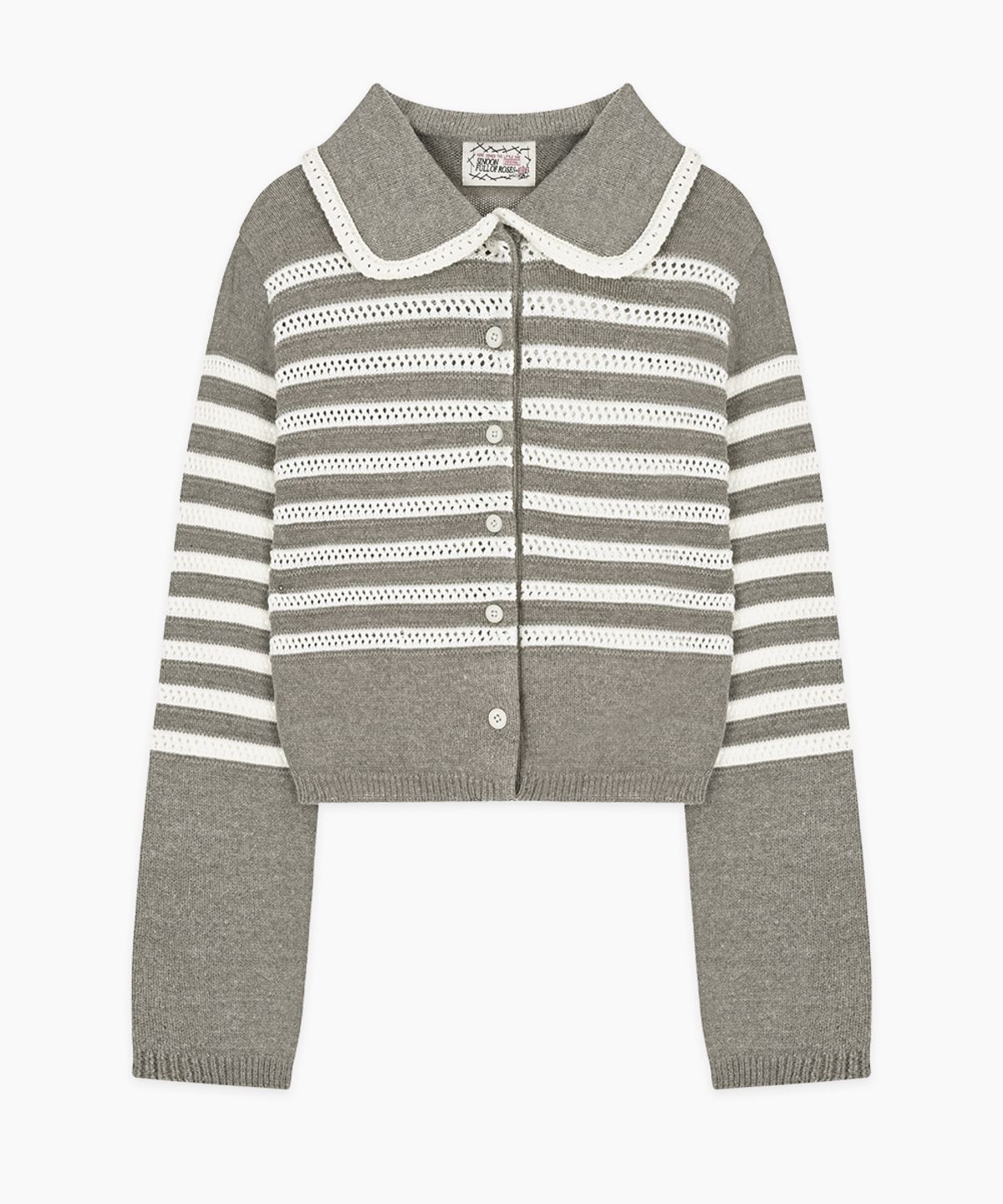 시눈(SINOON) Stripe Collar Cardigan (Melange Grey)