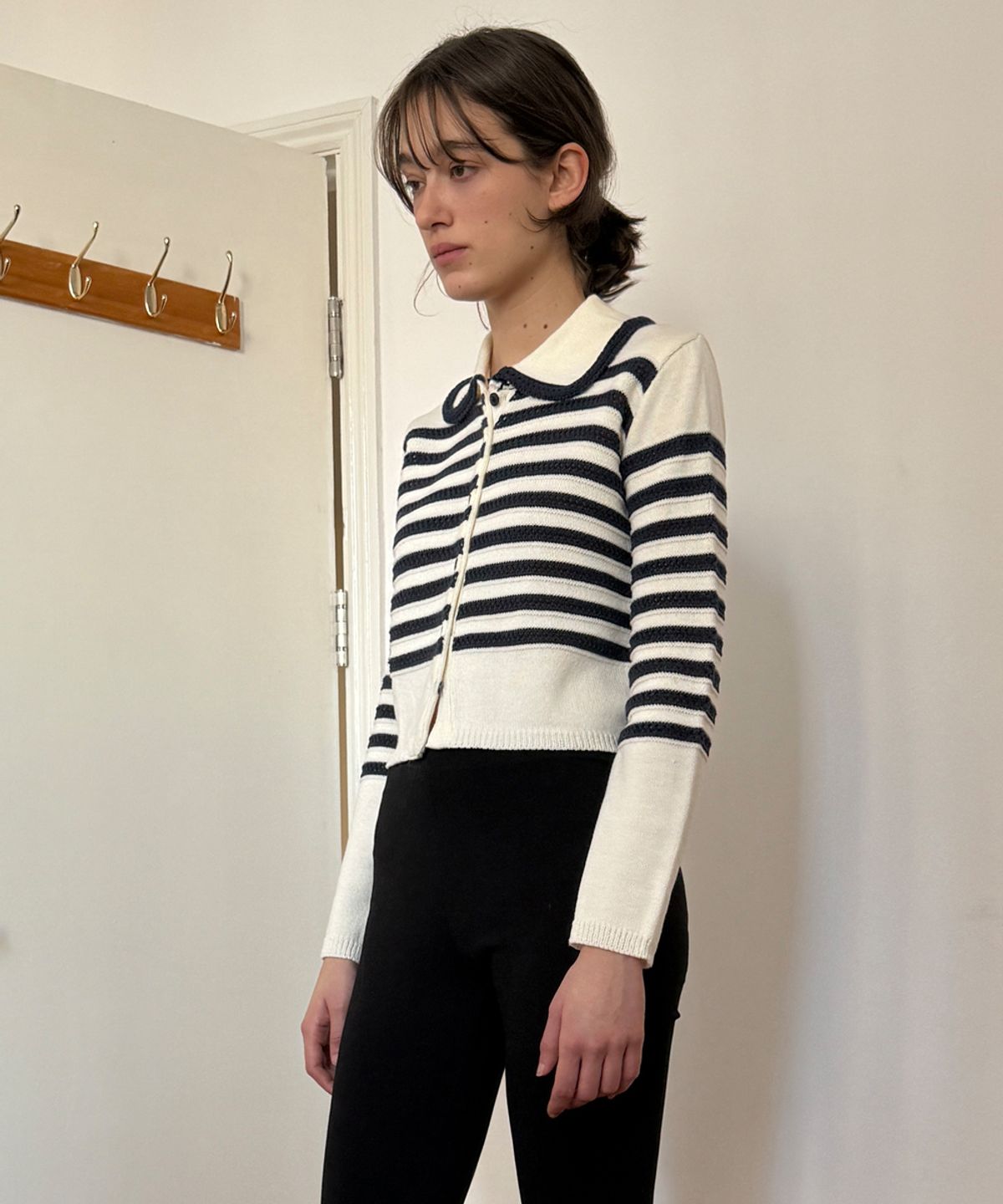 시눈(SINOON) Stripe Collar Cardigan (Ivory)