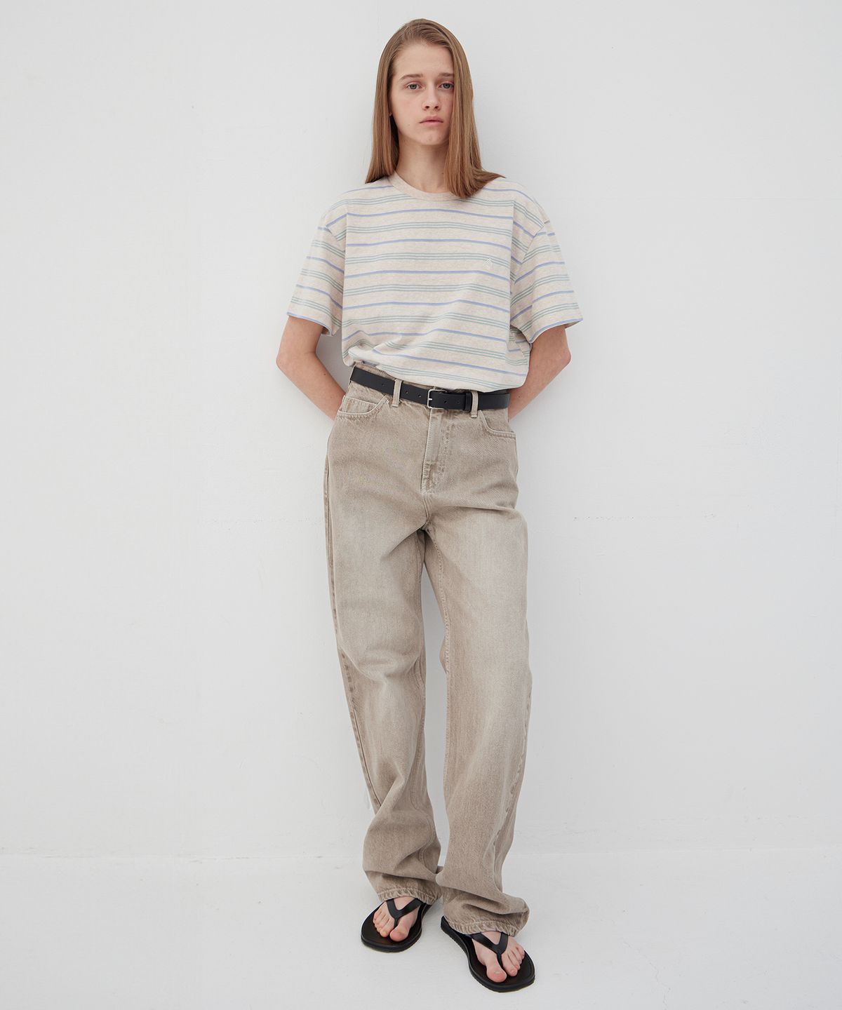 르바(LEVAR) Bliss Stripe Cotton T-shirt - Multi Mint