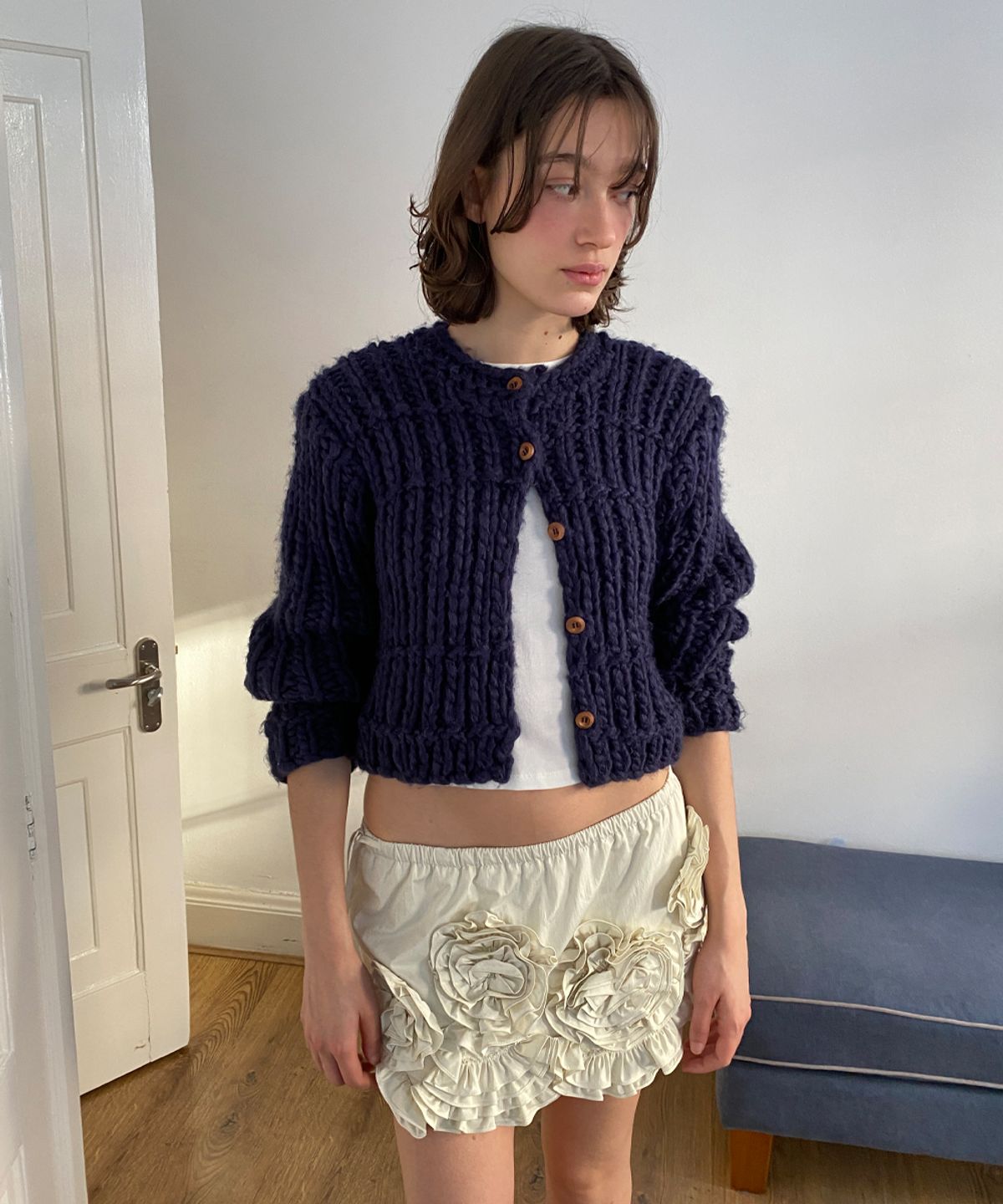 시눈(SINOON) Hand Made Short Cardigan (Navy)