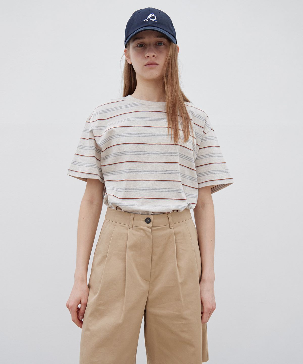르바(LEVAR) Bliss Stripe Cotton T-shirt - Multi Brown