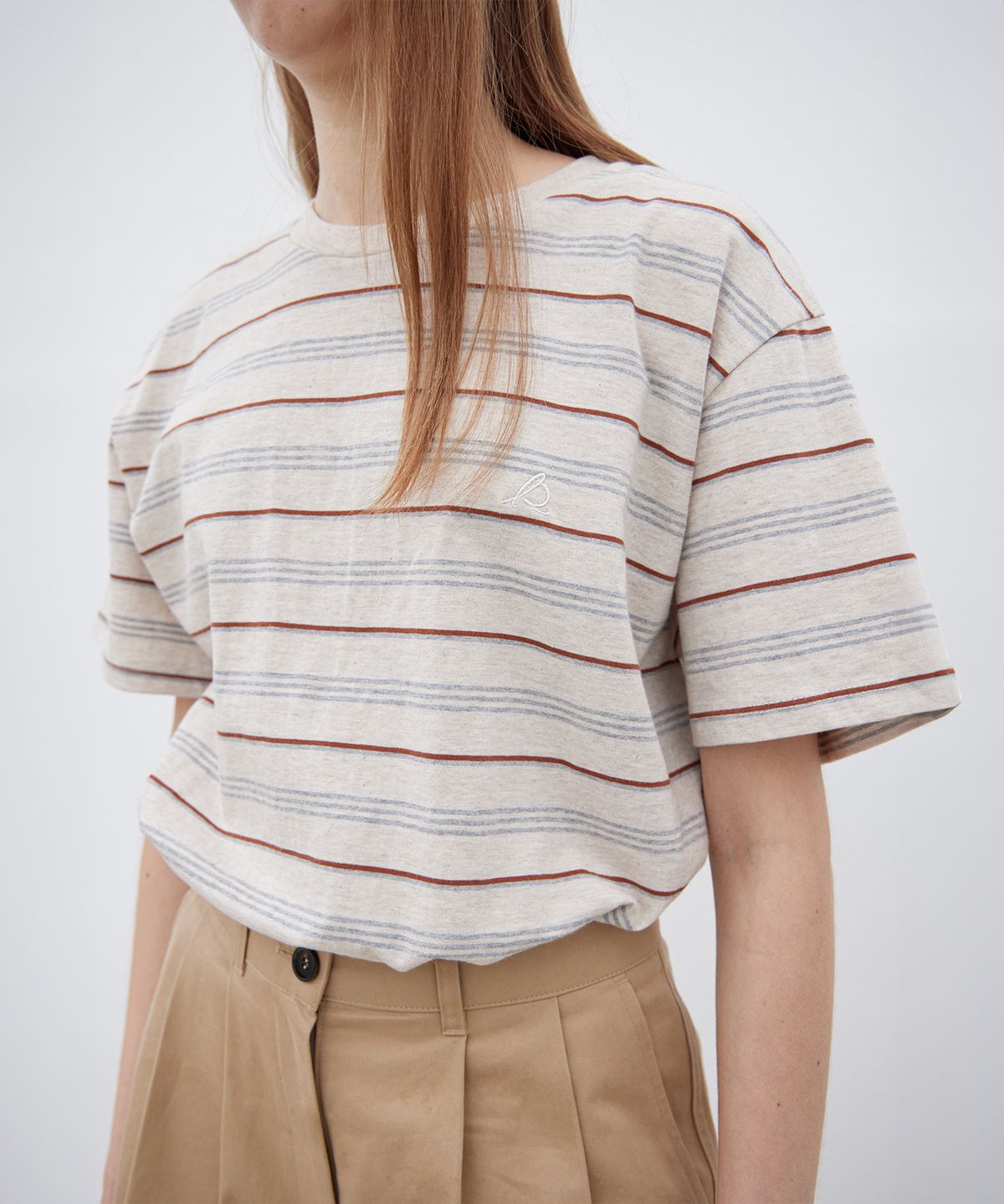 르바(LEVAR) Bliss Stripe Cotton T-shirt - Multi Brown