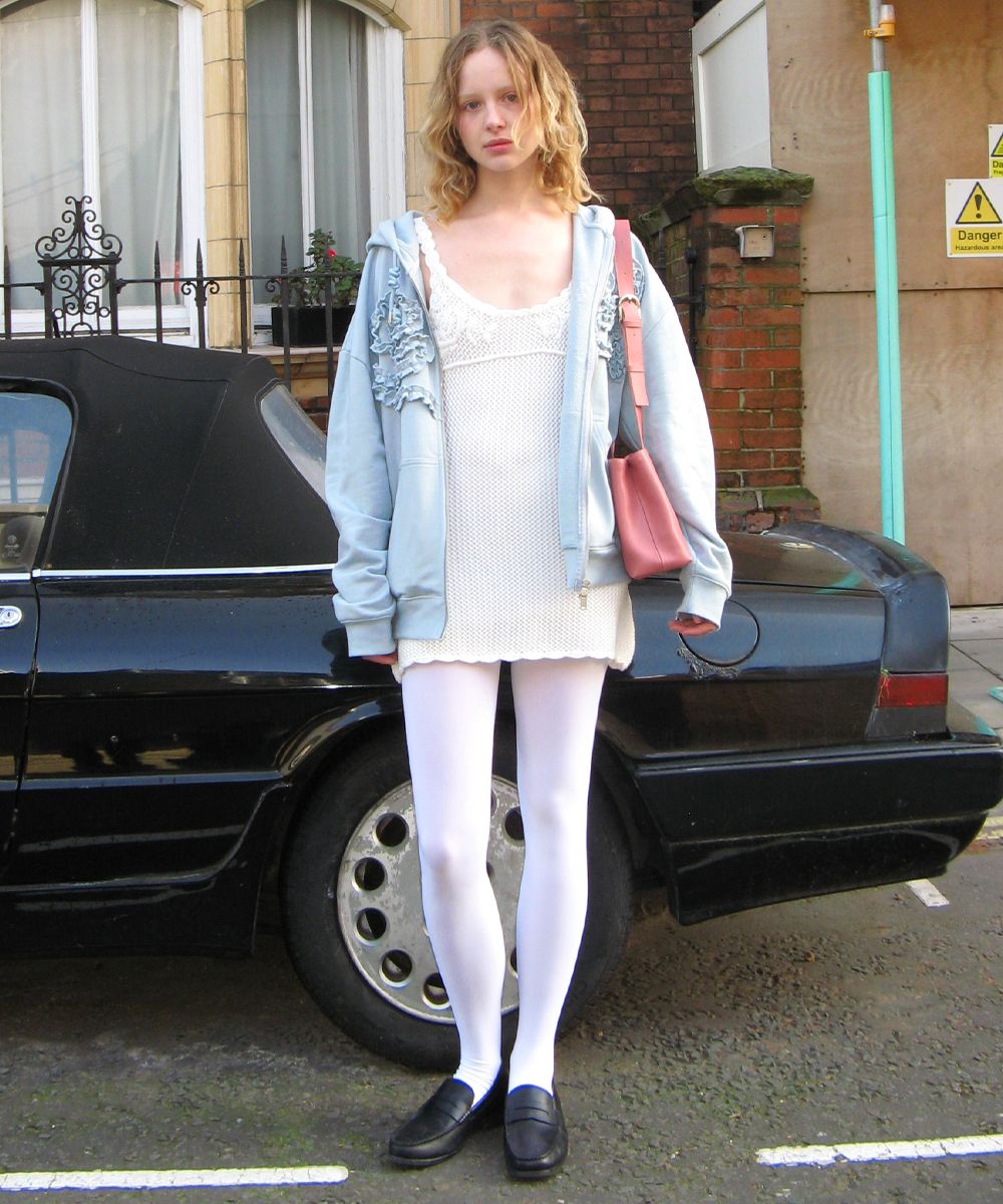 MUSINSA公式 | SINOON Rose Frill Oversized-Fit Hooded Zip-Up (Blue)