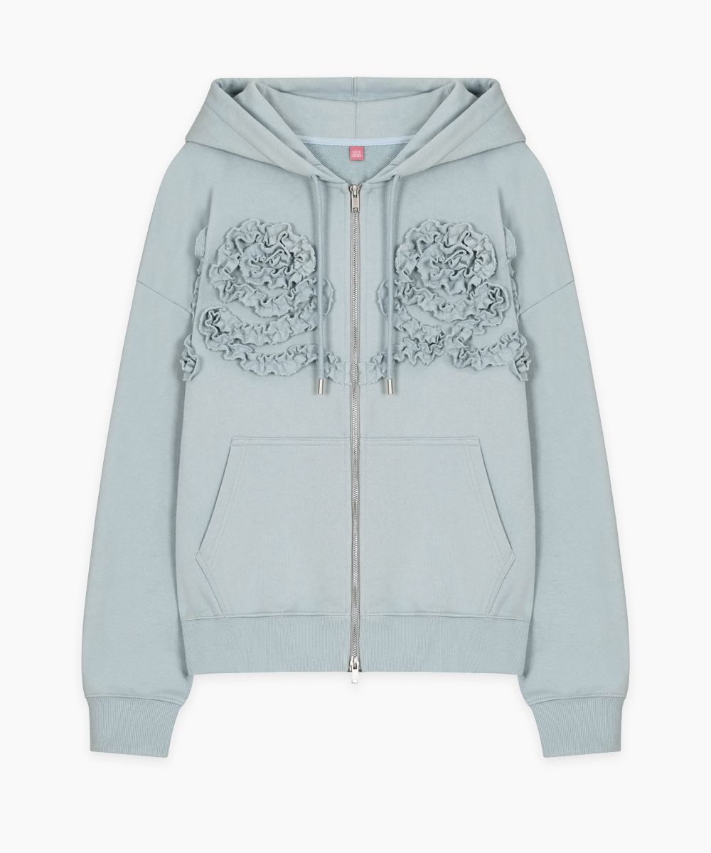 MUSINSA公式 | SINOON Rose Frill Oversized-Fit Hooded Zip-Up