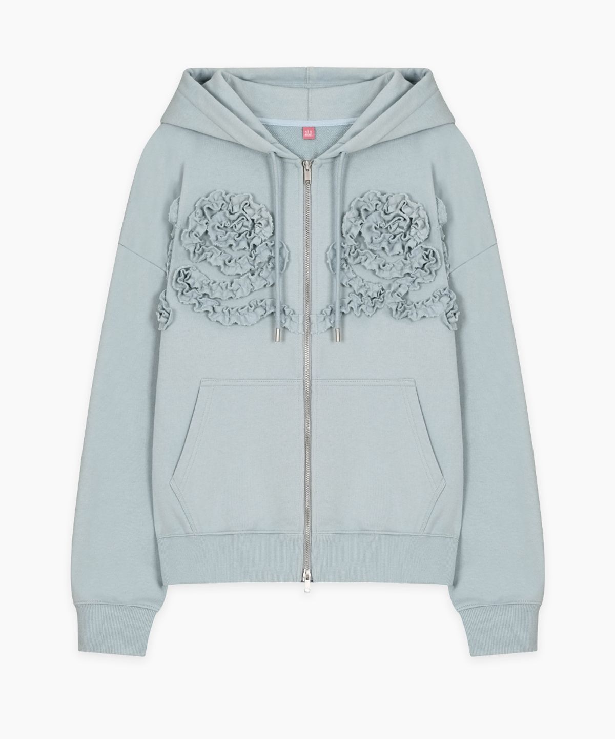 시눈(SINOON) Rose Frill Oversized-Fit Hooded Zip-Up (Blue)