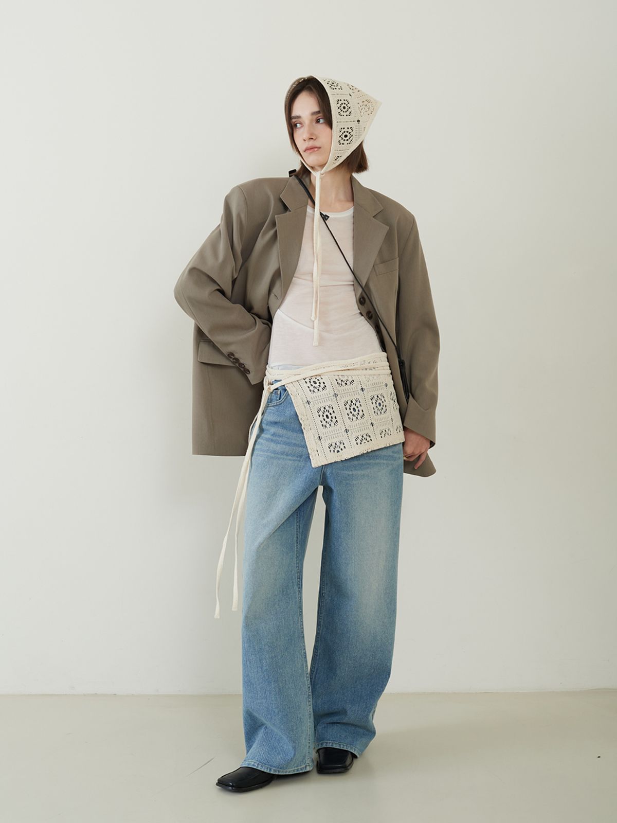 프롬웨얼(FROMWHERE) Knitted Kerchief&Wrap Set Beige