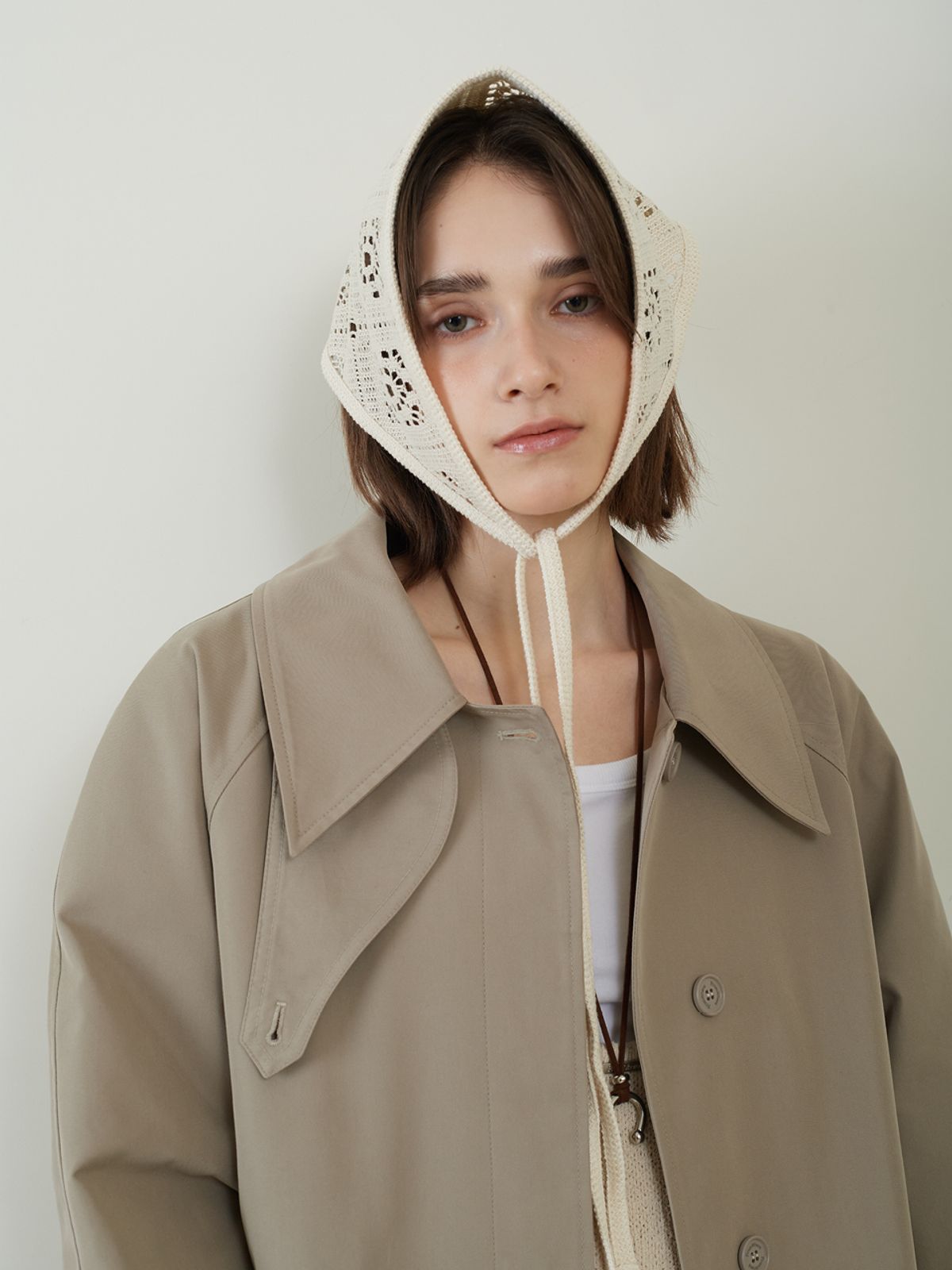 프롬웨얼(FROMWHERE) Knitted Kerchief&Wrap Set Beige