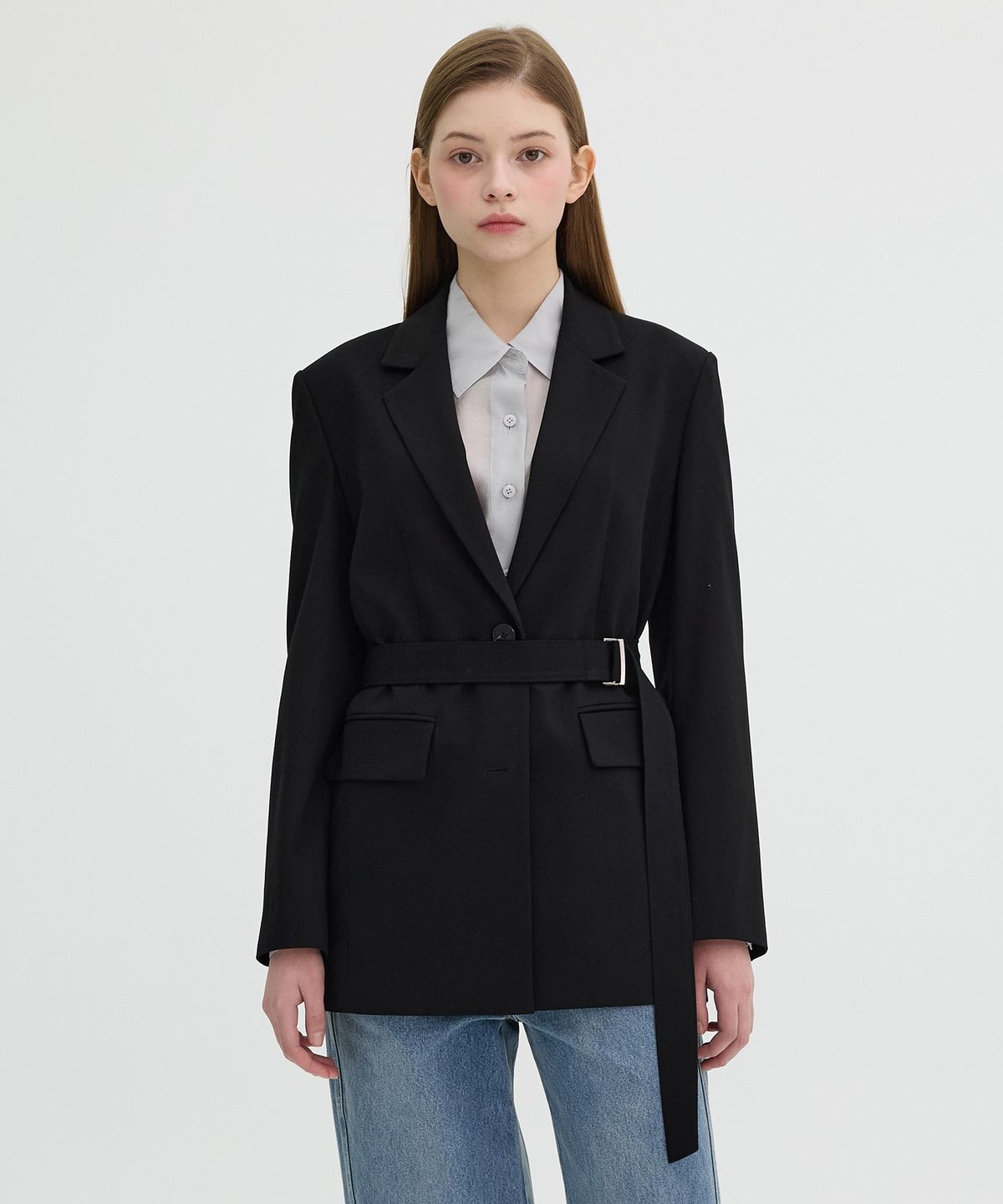 올리브 데 올리브(OLIVE DES OLIVE) 투버튼 슬릿 포인트 벨티드 테일러드 자켓 OW5SJ2260