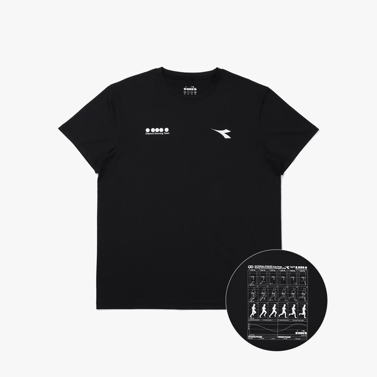 디아도라(diadora) 러닝 그래픽 반팔 티셔츠 BLACK