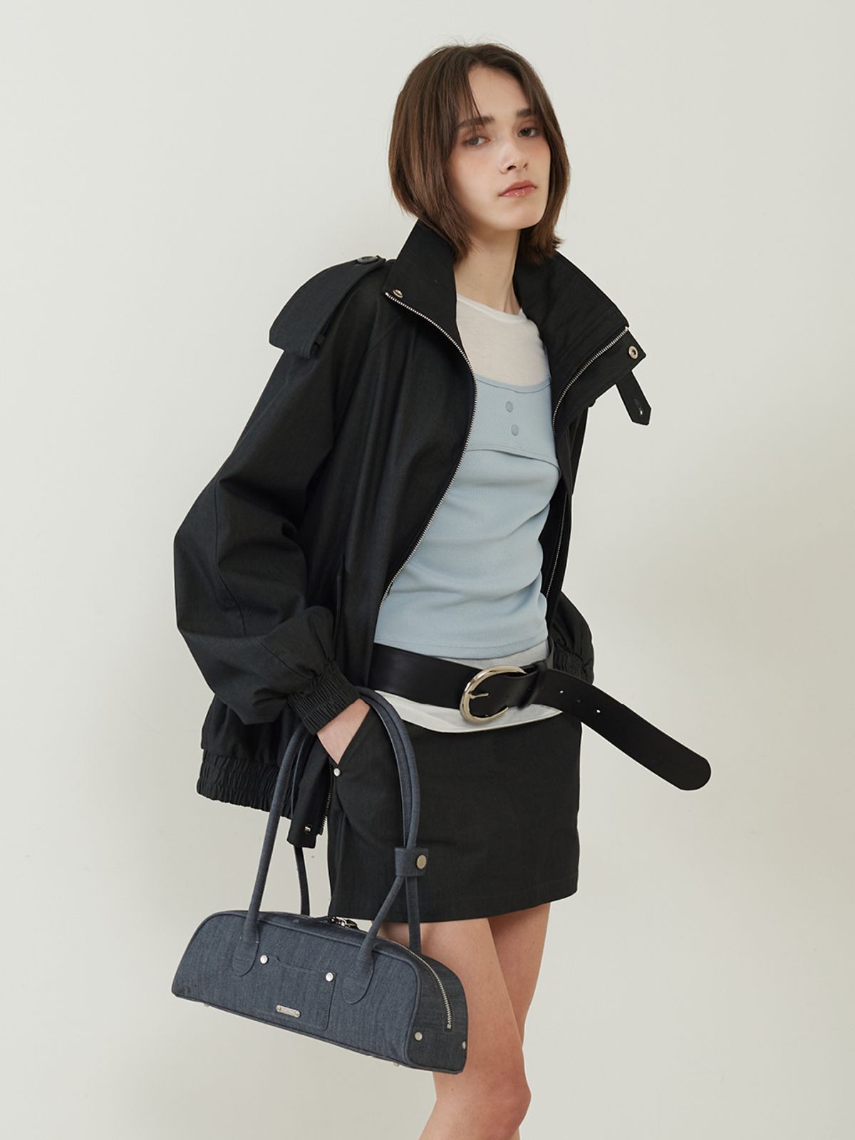 프롬웨얼(FROMWHERE) Denim Baguette Bag D/Blue